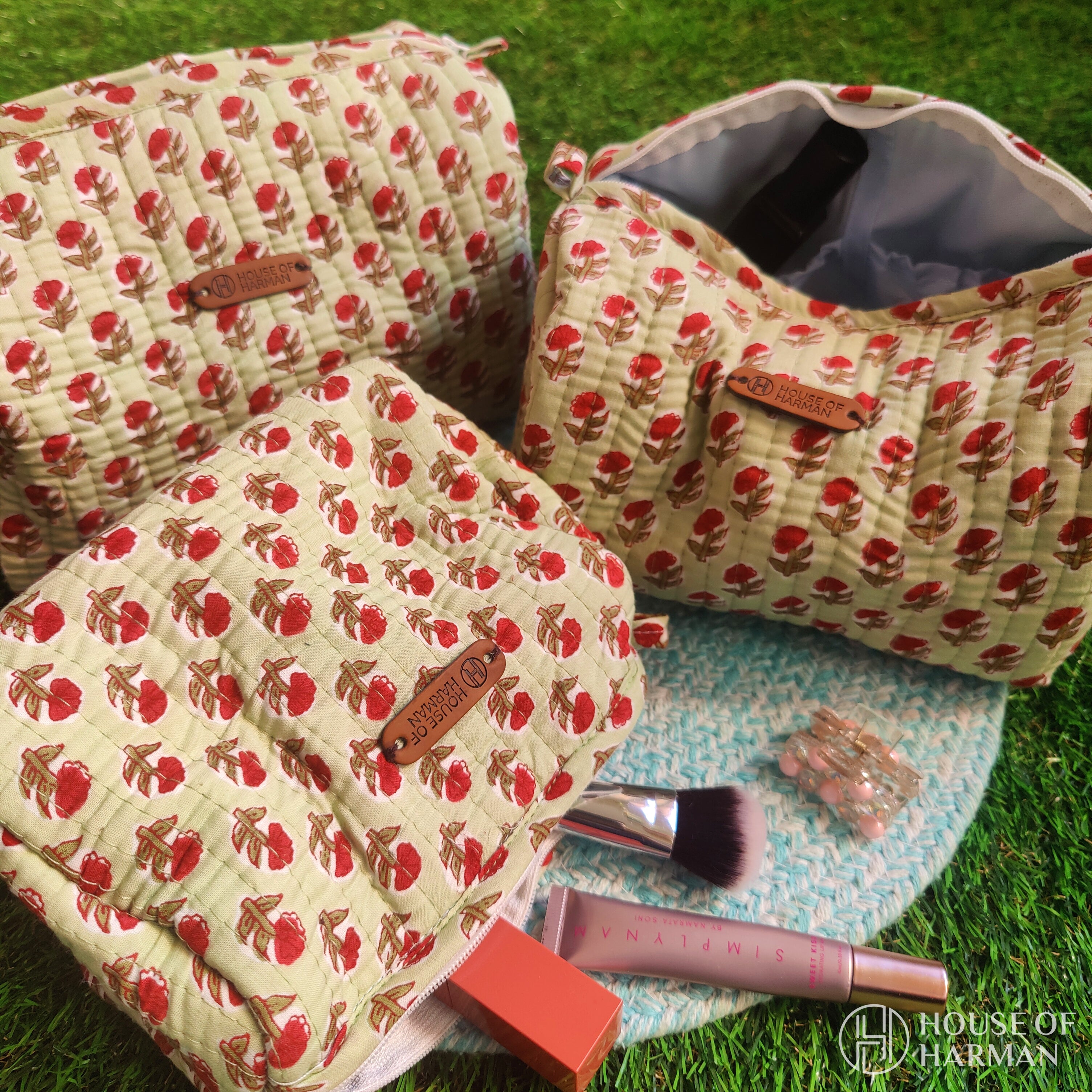 Multipurpose Pouches- Set of Three I Waterproof Lining I Four Mini Pockets Inside