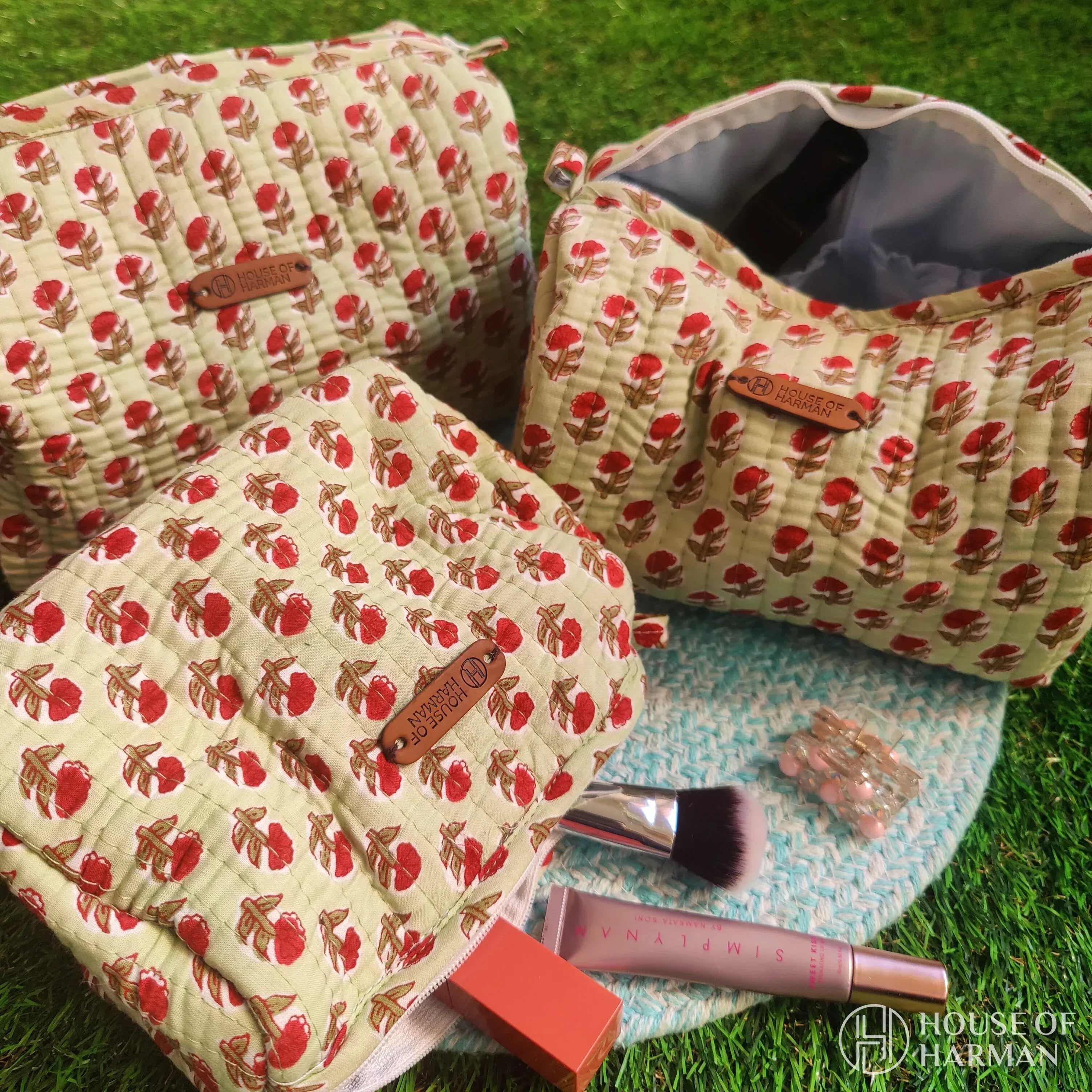 Multipurpose Pouches- Set of Three I Waterproof Lining I Four Mini Pockets Inside - HOUSE OF HARMAN