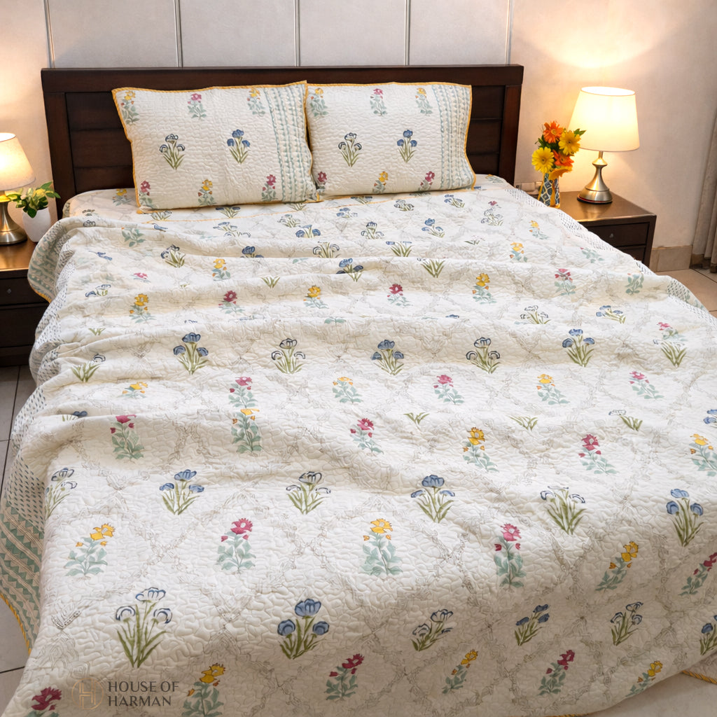 Morning Garden Bloom Bedcover (Beige Base Color)