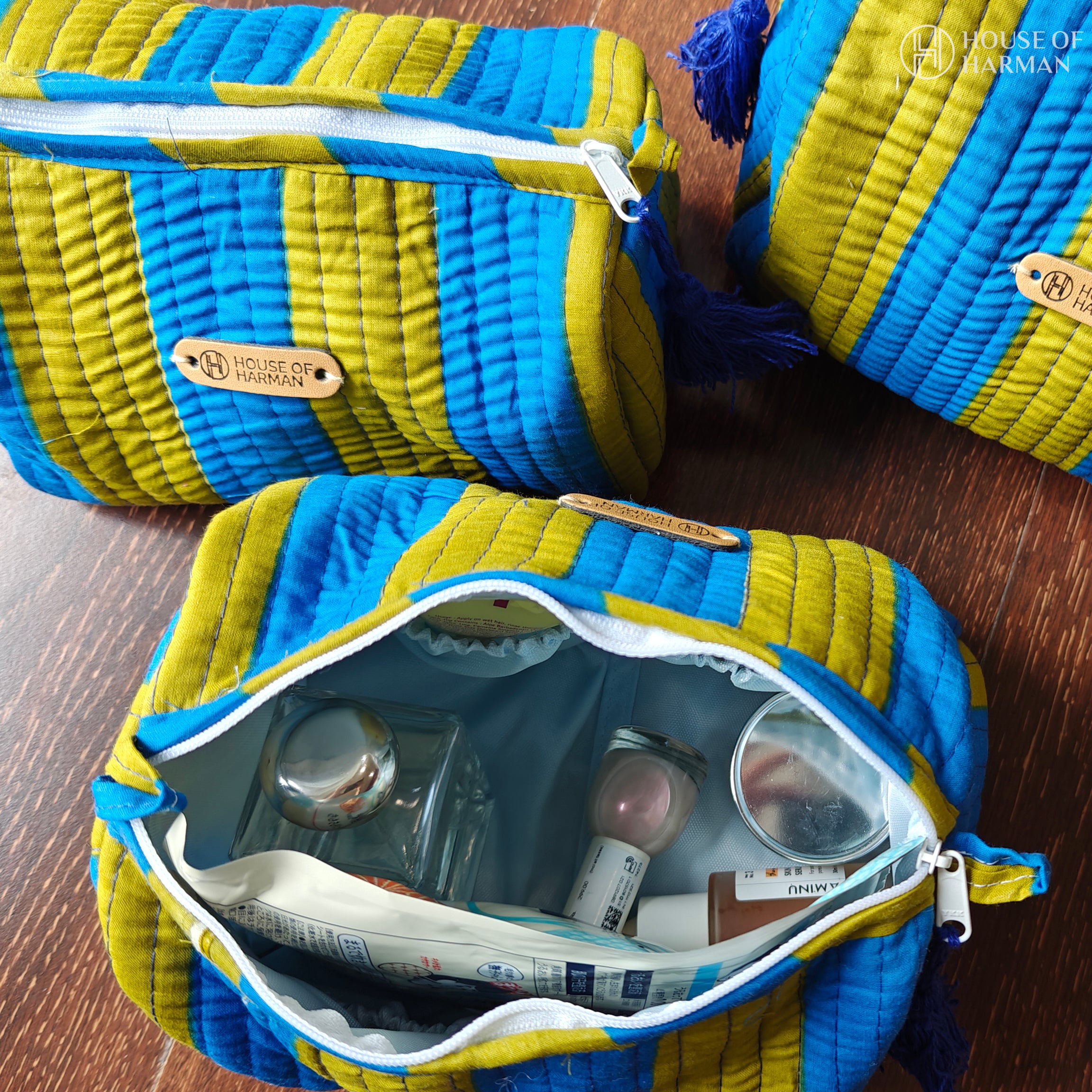 Multipurpose Pouches- Set of Three I Waterproof Lining I Four Mini Pockets Inside
