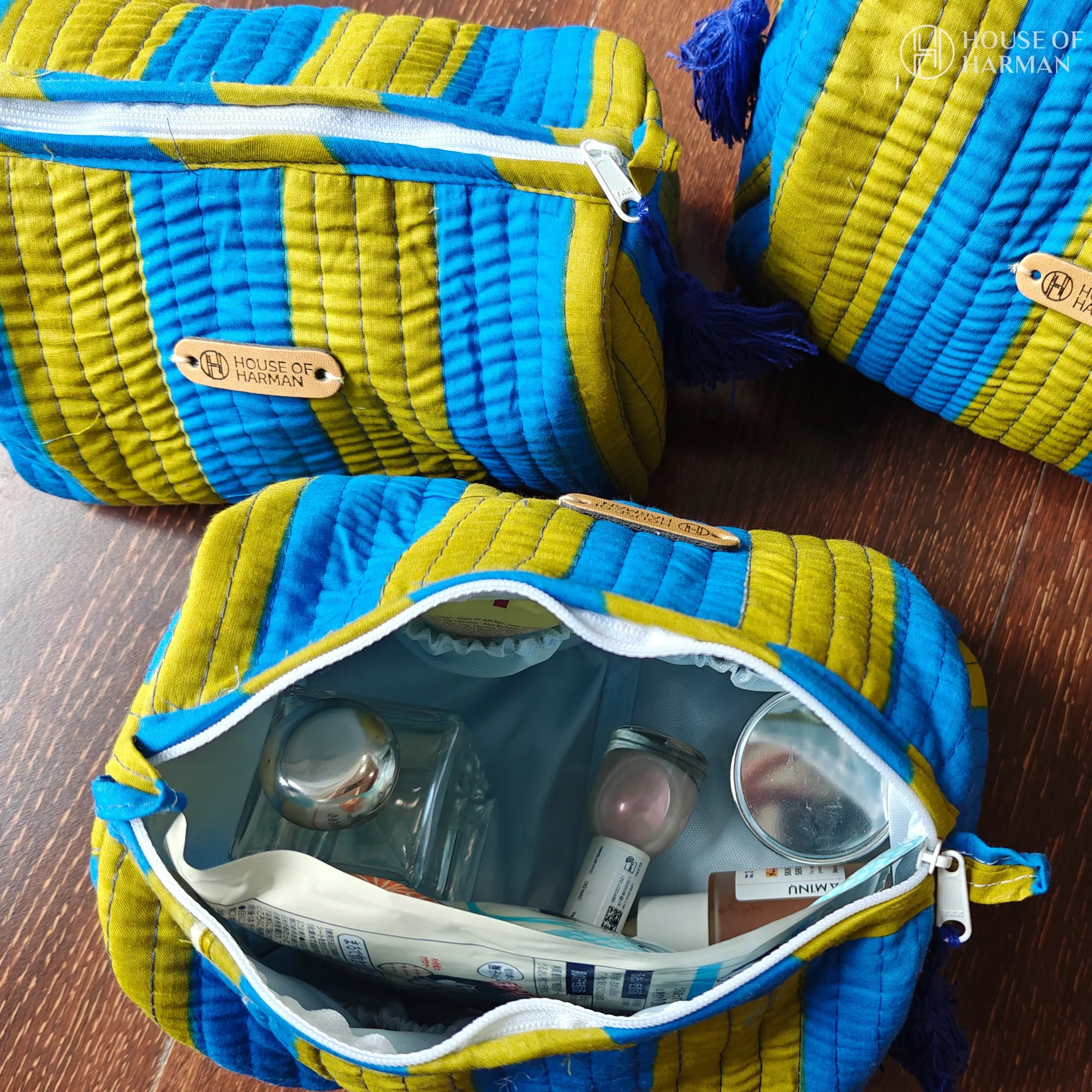 Multipurpose Pouches- Set of Three I Waterproof Lining I Four Mini Pockets Inside - HOUSE OF HARMAN