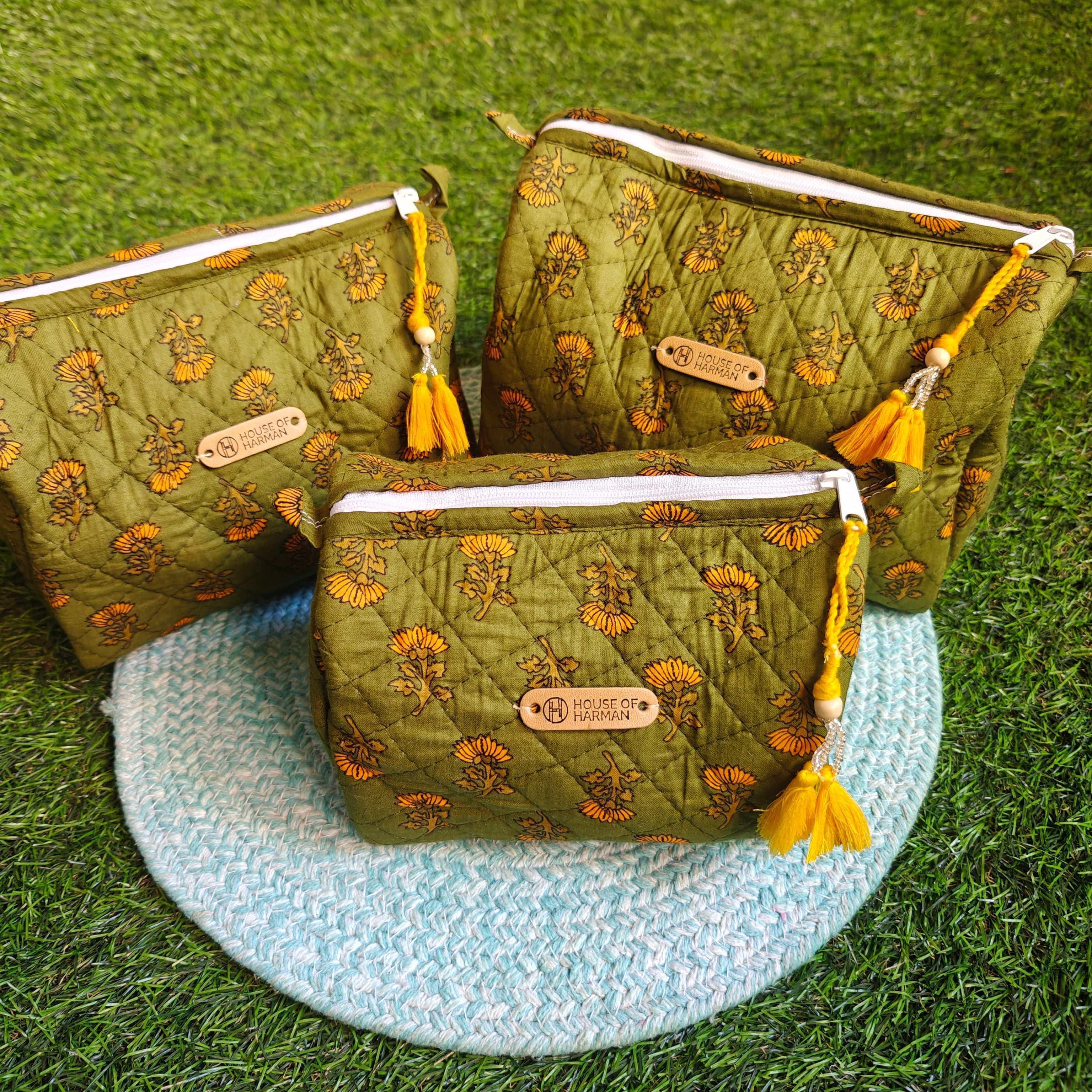 Multipurpose Pouches- Set of Three I Waterproof Lining I Four Mini Pockets Inside - HOUSE OF HARMAN