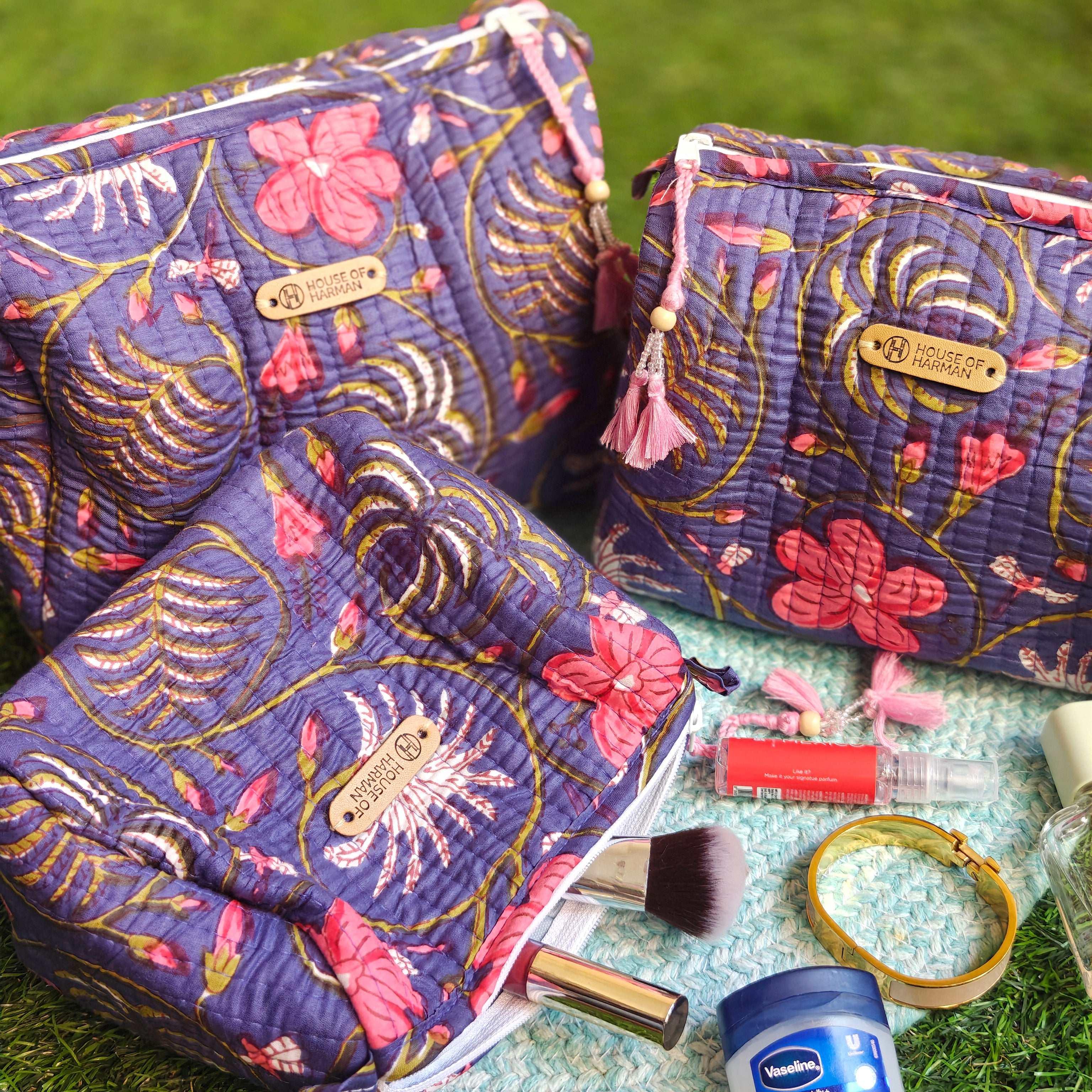 Multipurpose Pouches- Set of Three I Waterproof Lining I Four Mini Pockets Inside - HOUSE OF HARMAN