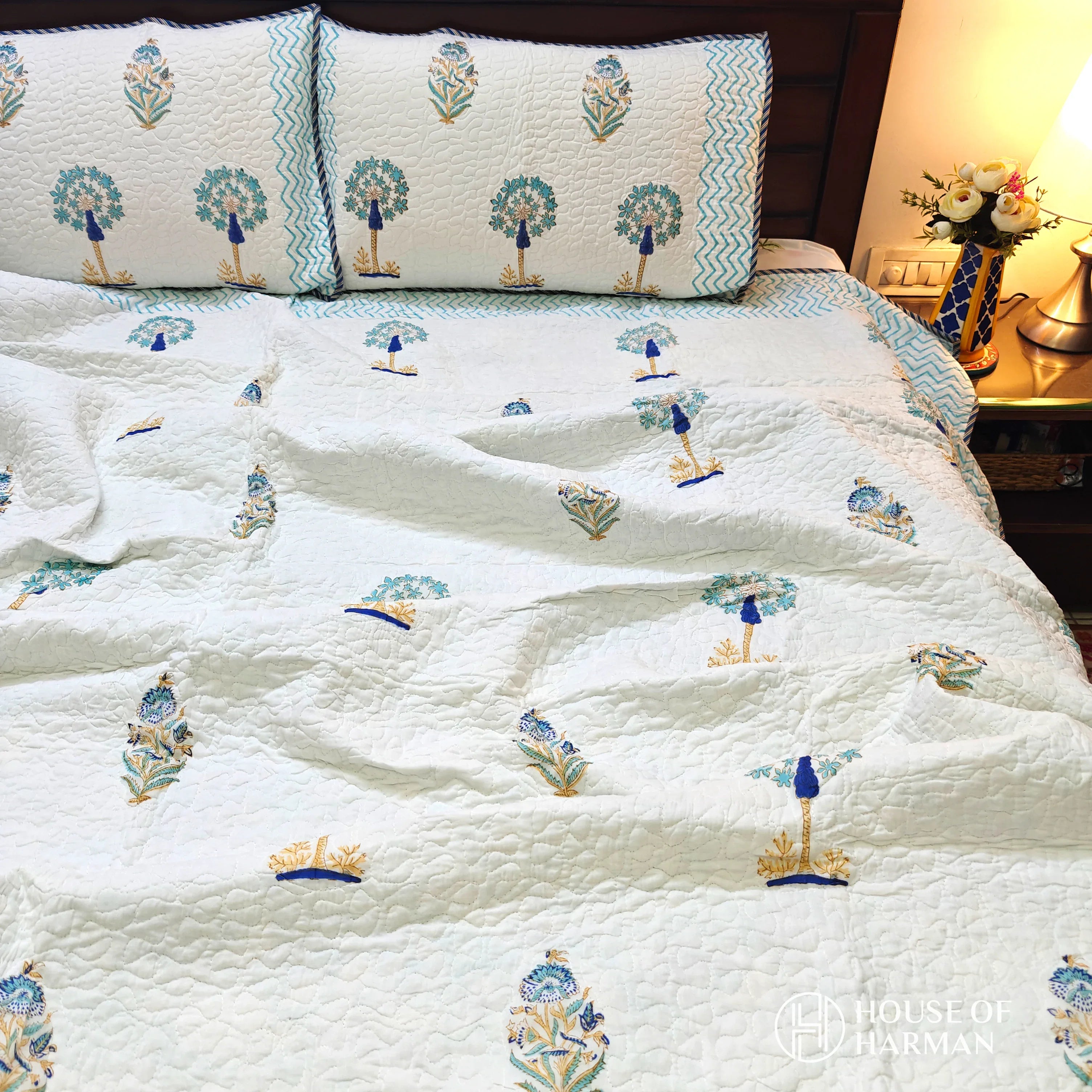 Turquoise Blossom Dream Bedcover - HOUSE OF HARMAN