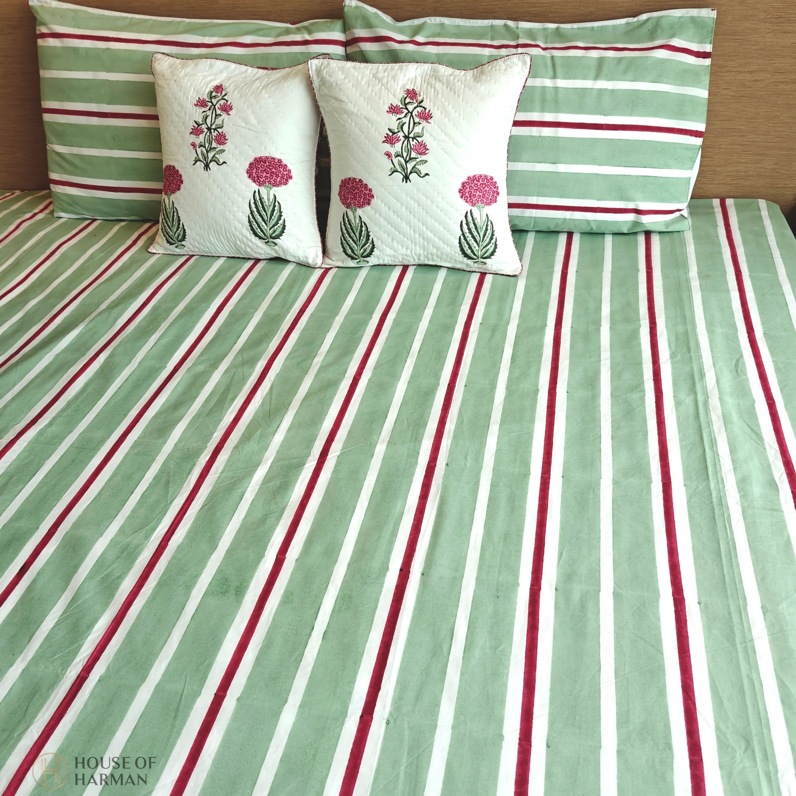 Mint Stripe Mist Bedsheet - HOUSE OF HARMAN