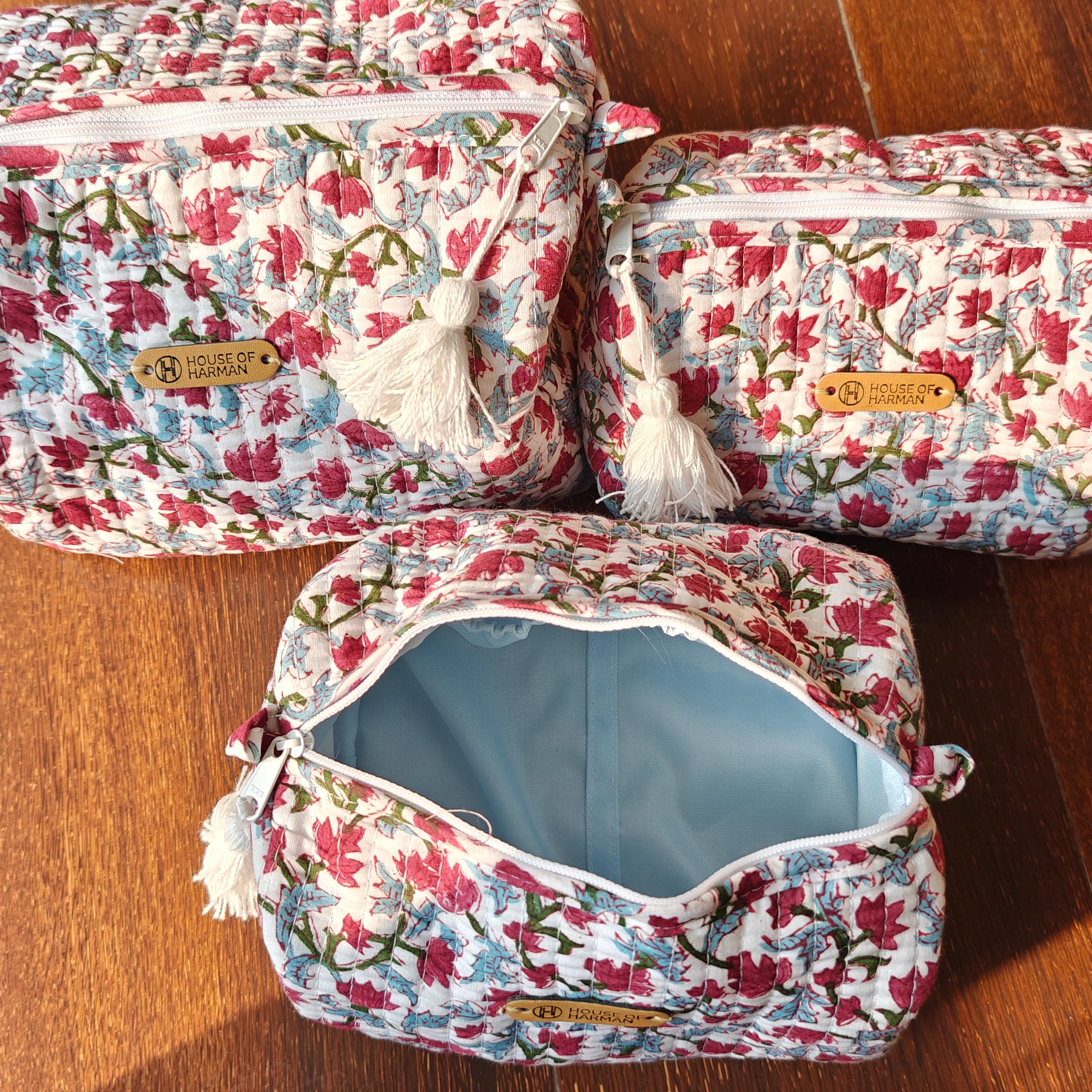 Multipurpose Pouches- Set of Three I Waterproof Lining I Four Mini Pockets Inside