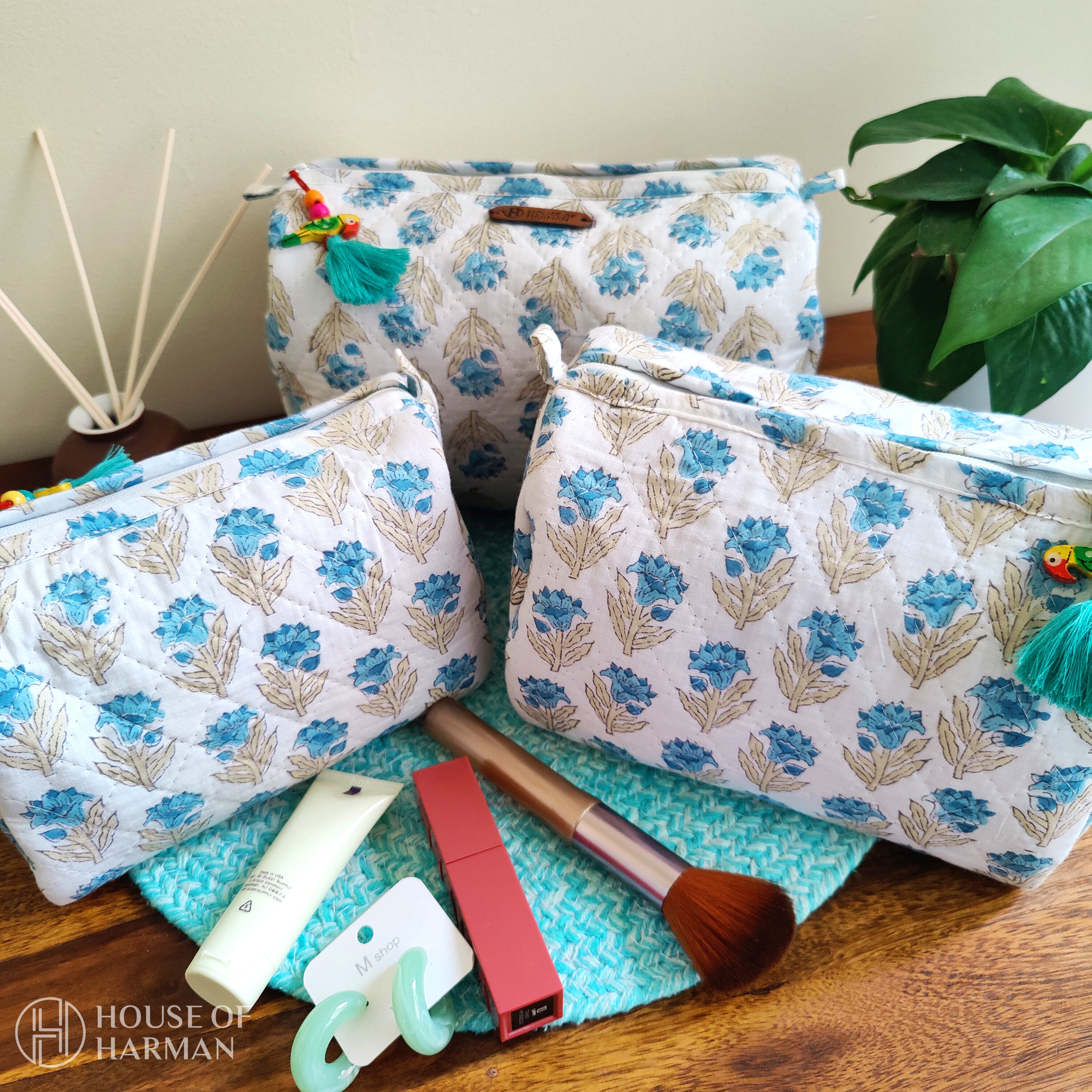 Multipurpose Pouches- Set of Three I Waterproof Lining I Four Mini Pockets Inside