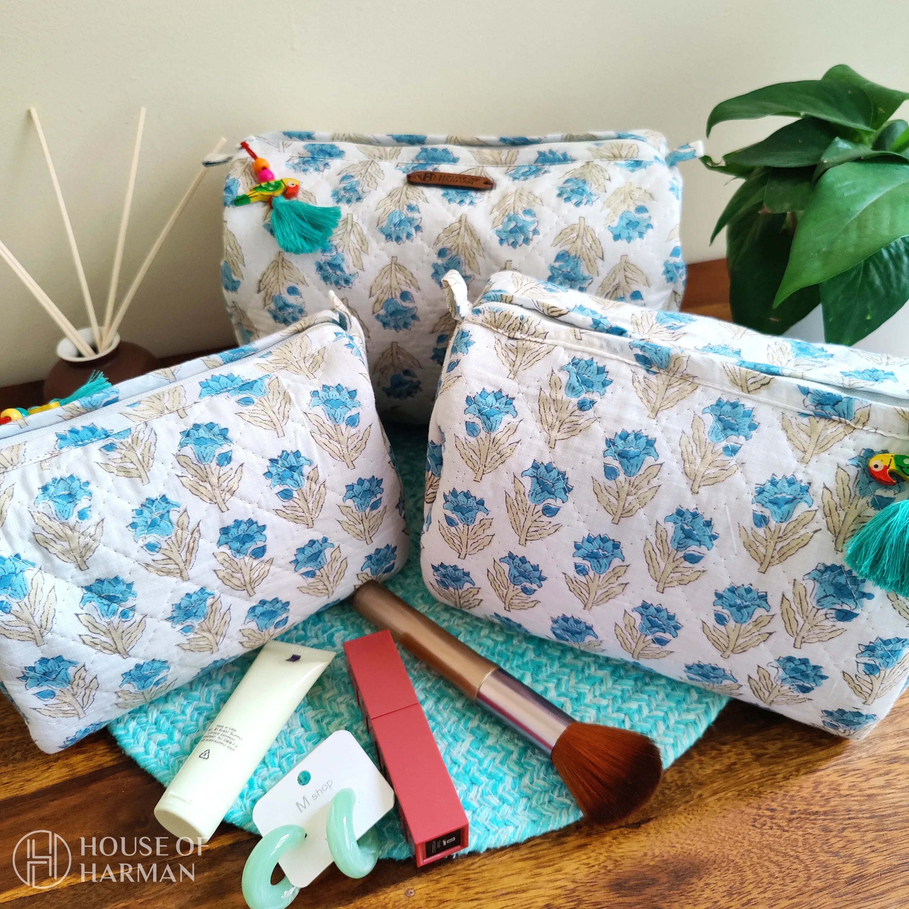 Multipurpose Pouches- Set of Three I Waterproof Lining I Four Mini Pockets Inside - HOUSE OF HARMAN
