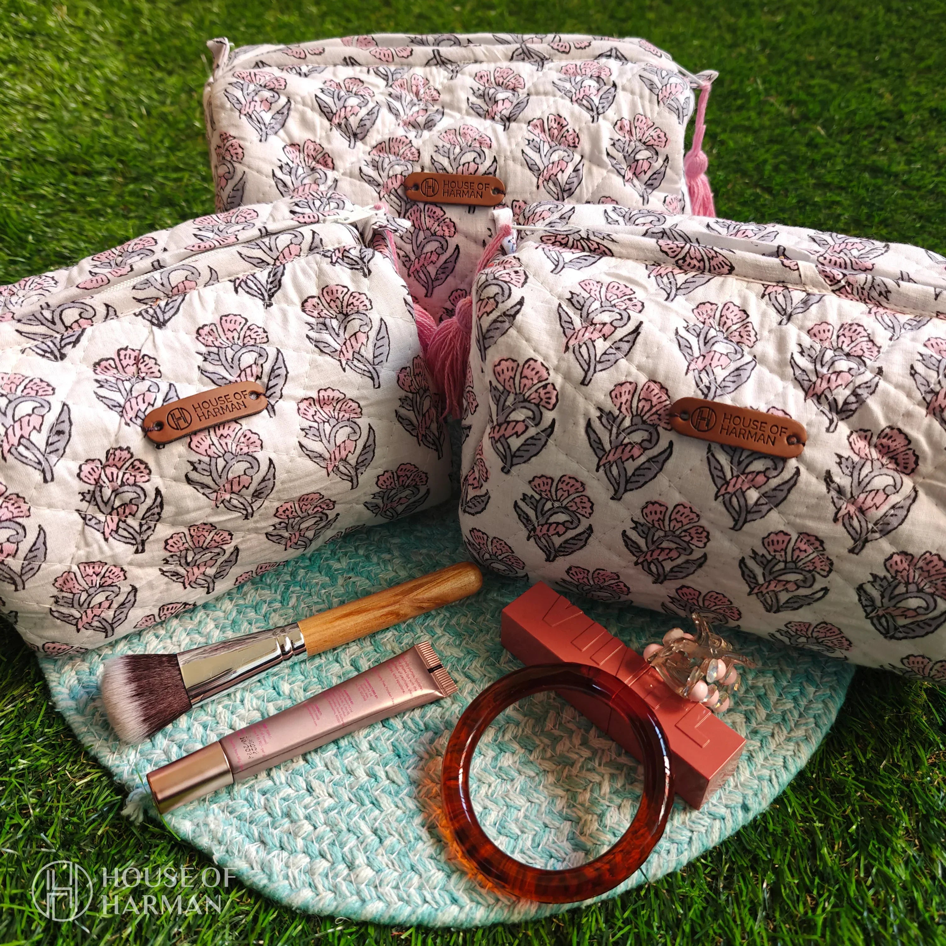 Multipurpose Pouches- Set of Three I Waterproof Lining I Four Mini Pockets Inside - HOUSE OF HARMAN