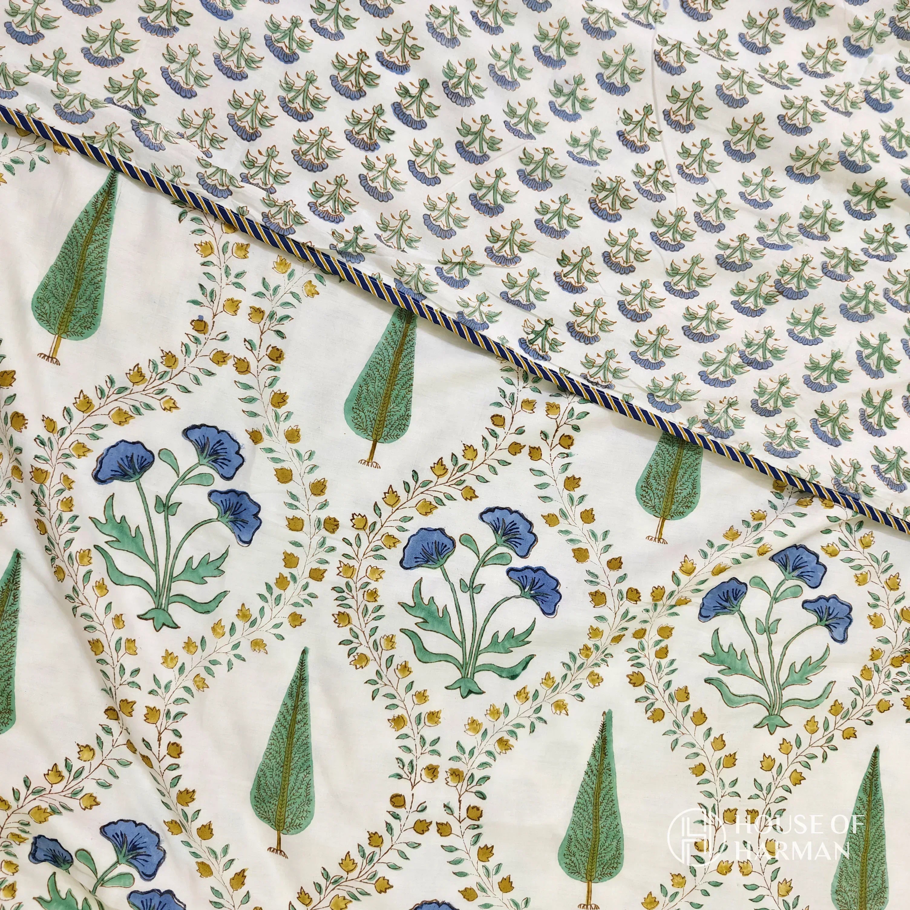 Sapphire Pine Floral Jaal Bedsheet and Dohar - HOUSE OF HARMAN