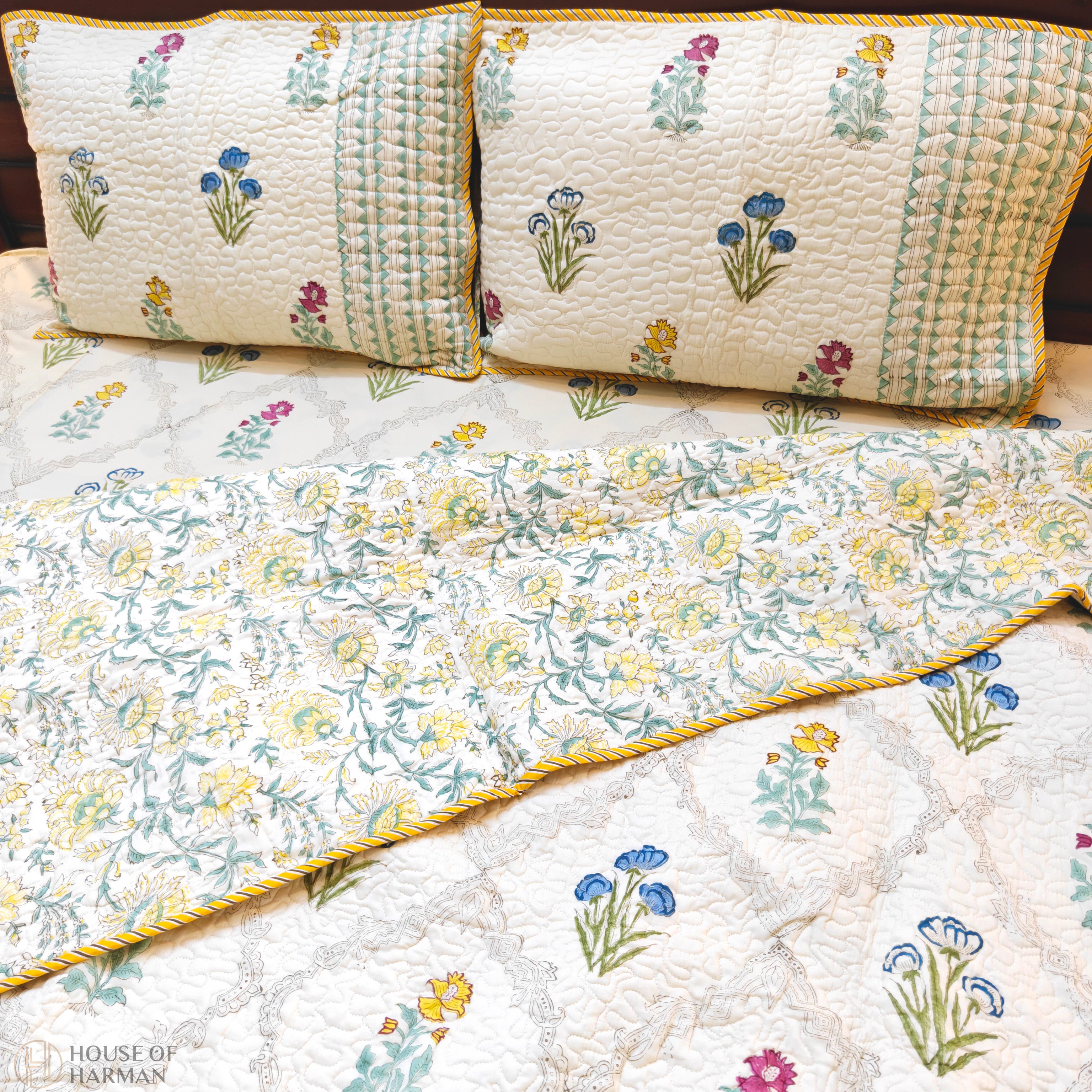 Morning Garden Bloom Bedcover (Beige Base Color)