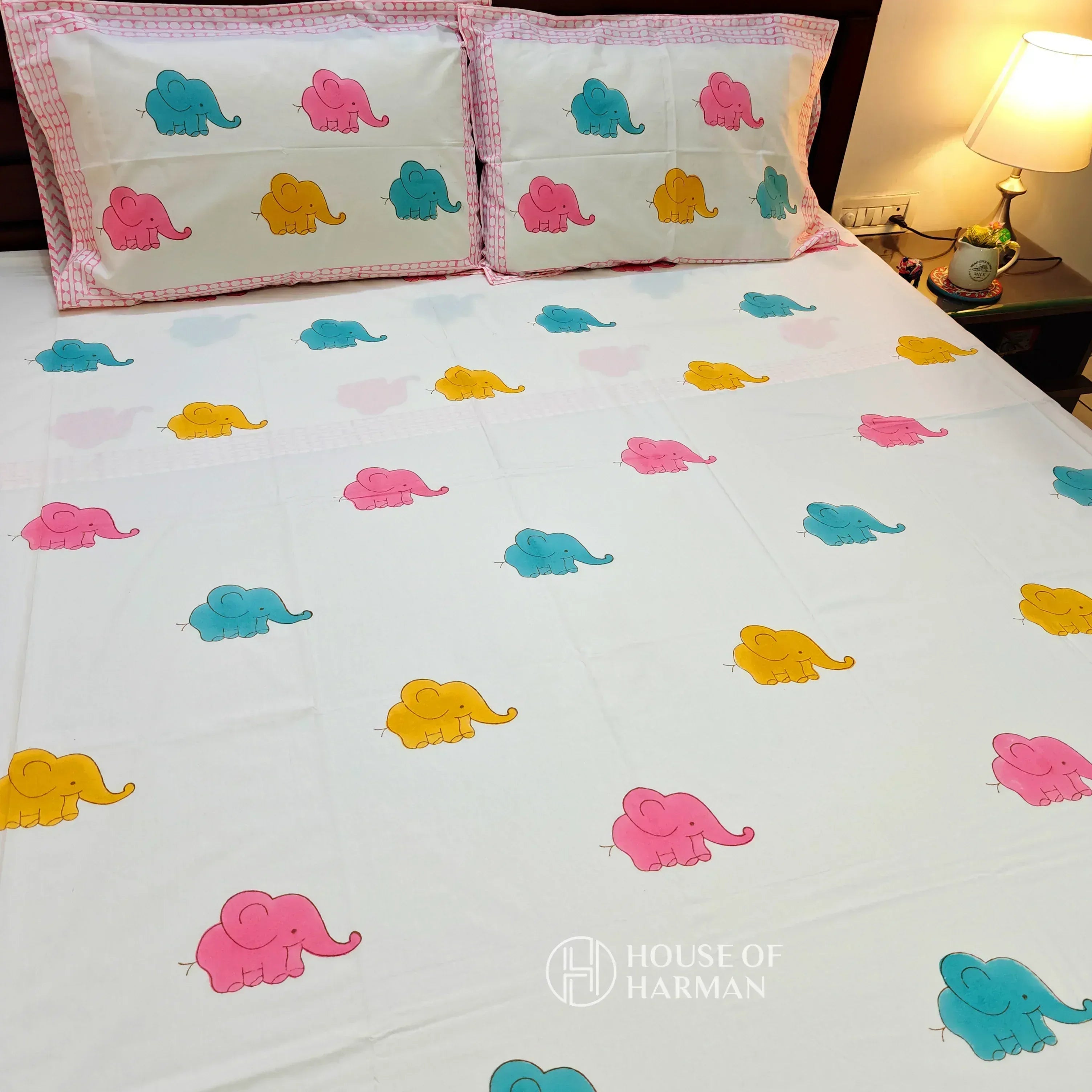Playful Trunky Joys Bedsheet and Dohar - HOUSE OF HARMAN