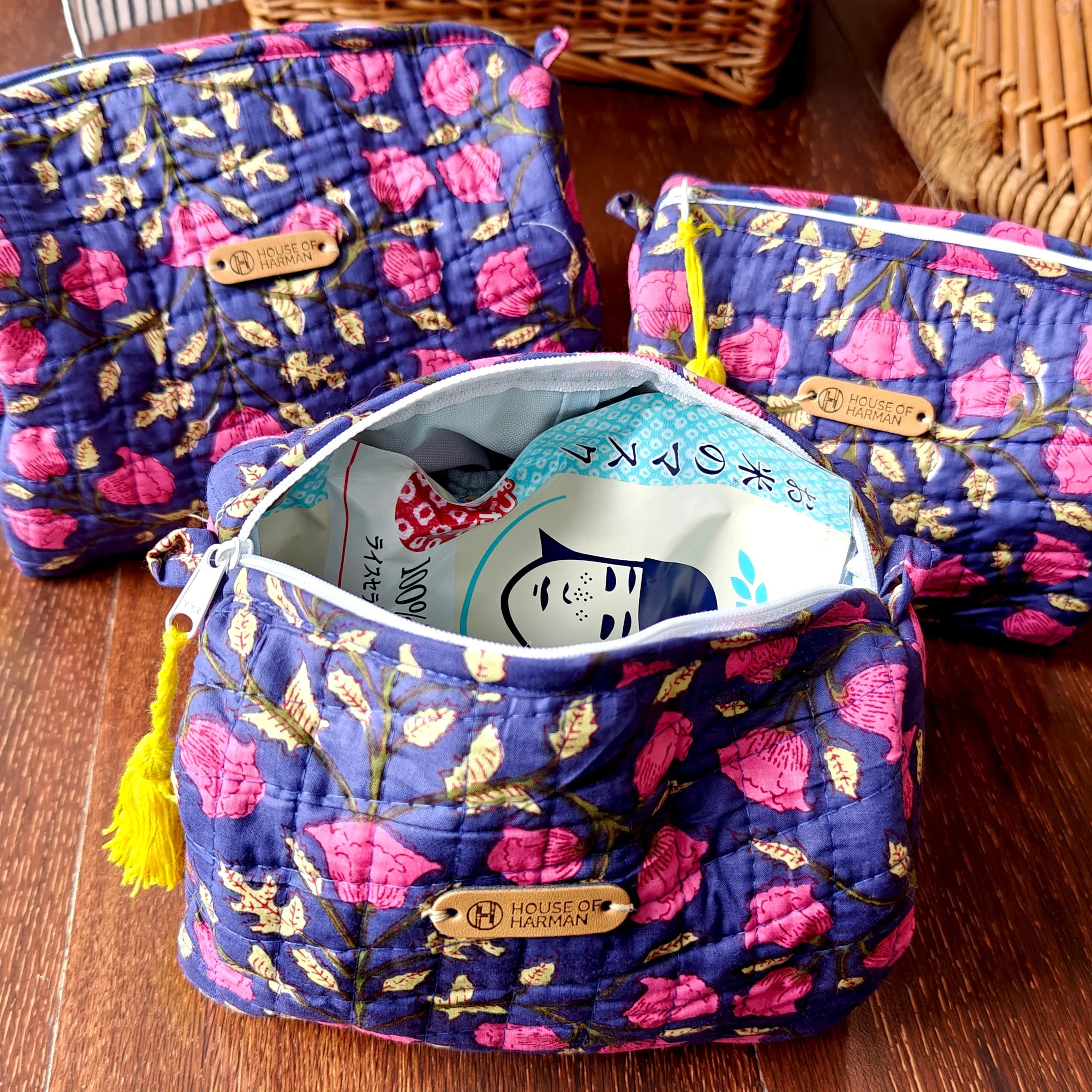 Multipurpose Pouches- Set of Three I Waterproof Lining I Four Mini Pockets Inside - HOUSE OF HARMAN