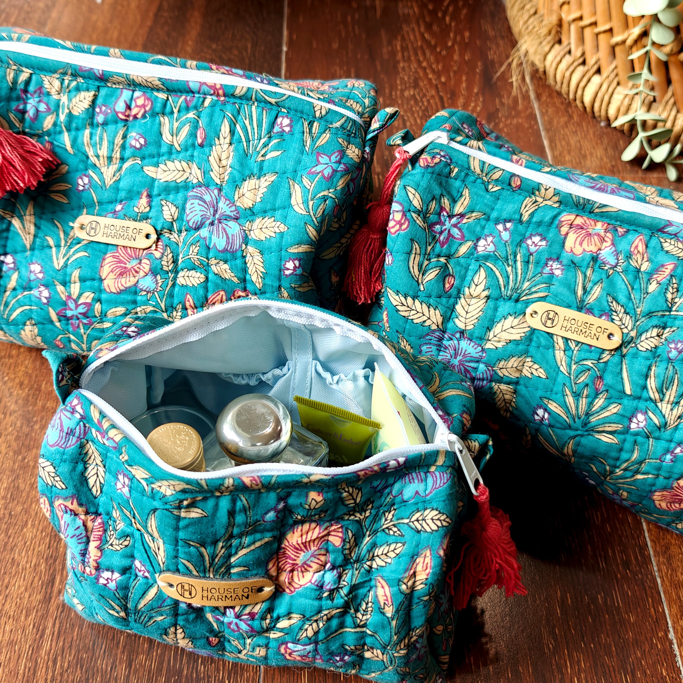 Multipurpose Pouches- Set of Three I Waterproof Lining I Four Mini Pockets Inside