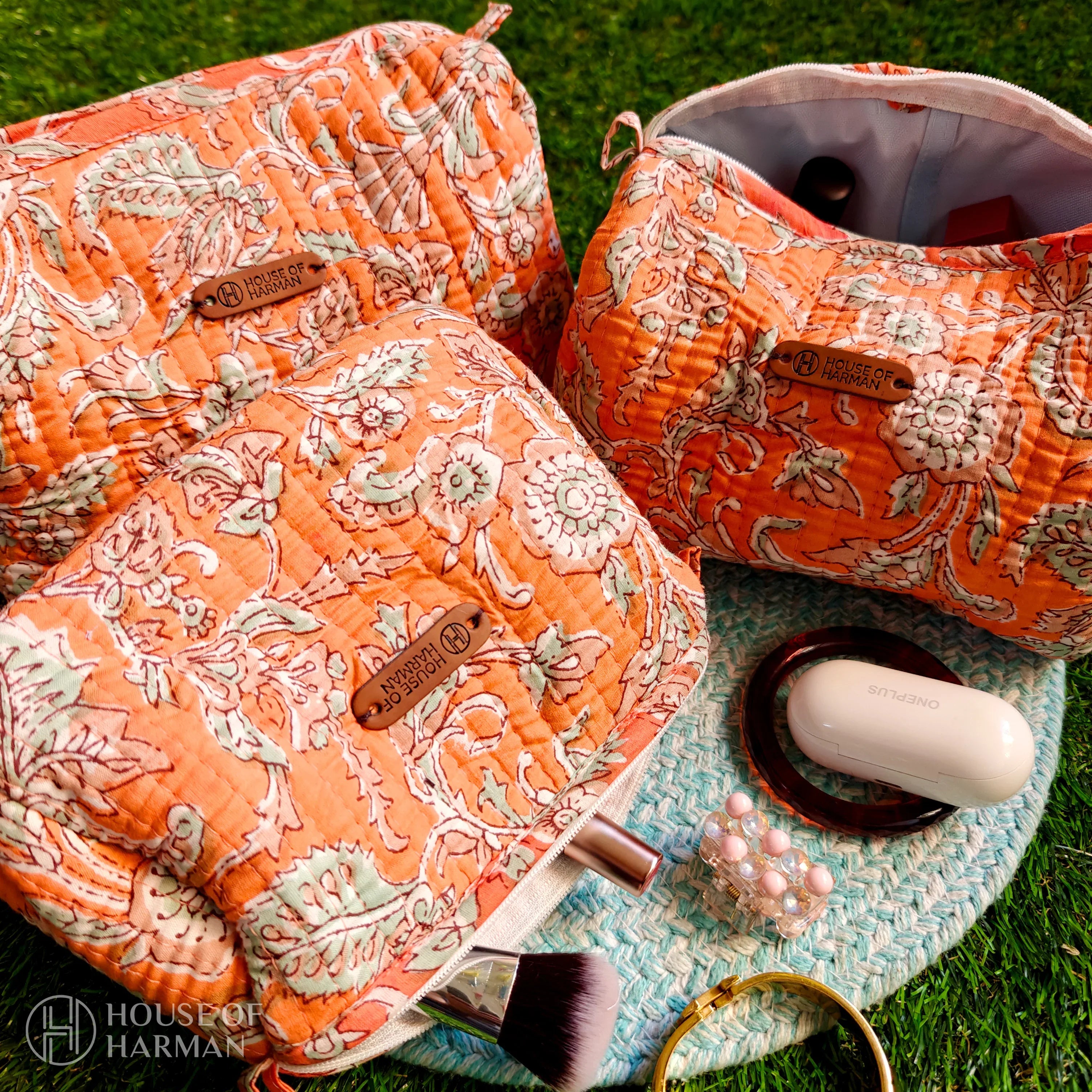 Multipurpose Pouches- Set of Three I Waterproof Lining I Four Mini Pockets Inside - HOUSE OF HARMAN