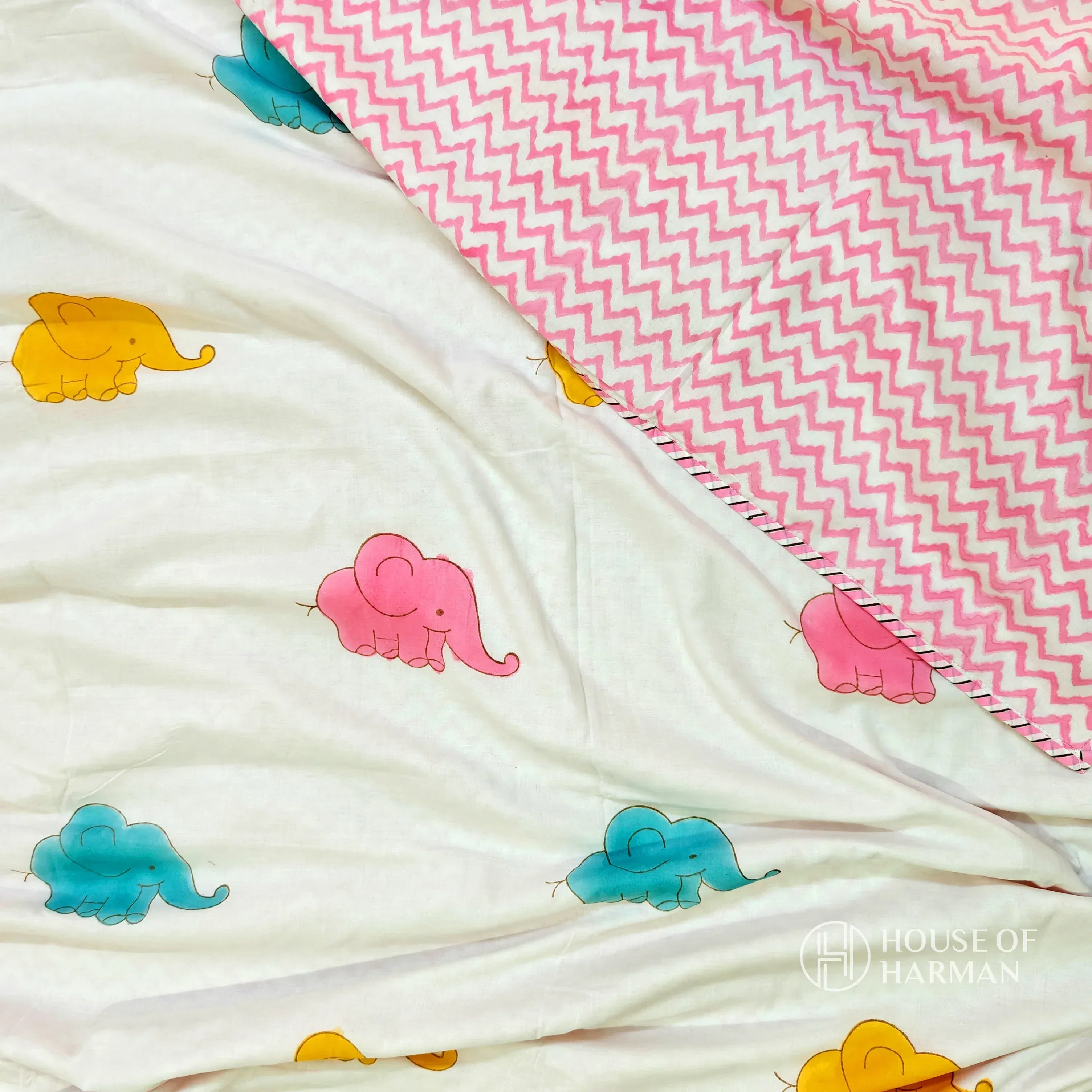 Playful Trunky Joys Bedsheet and Dohar - HOUSE OF HARMAN