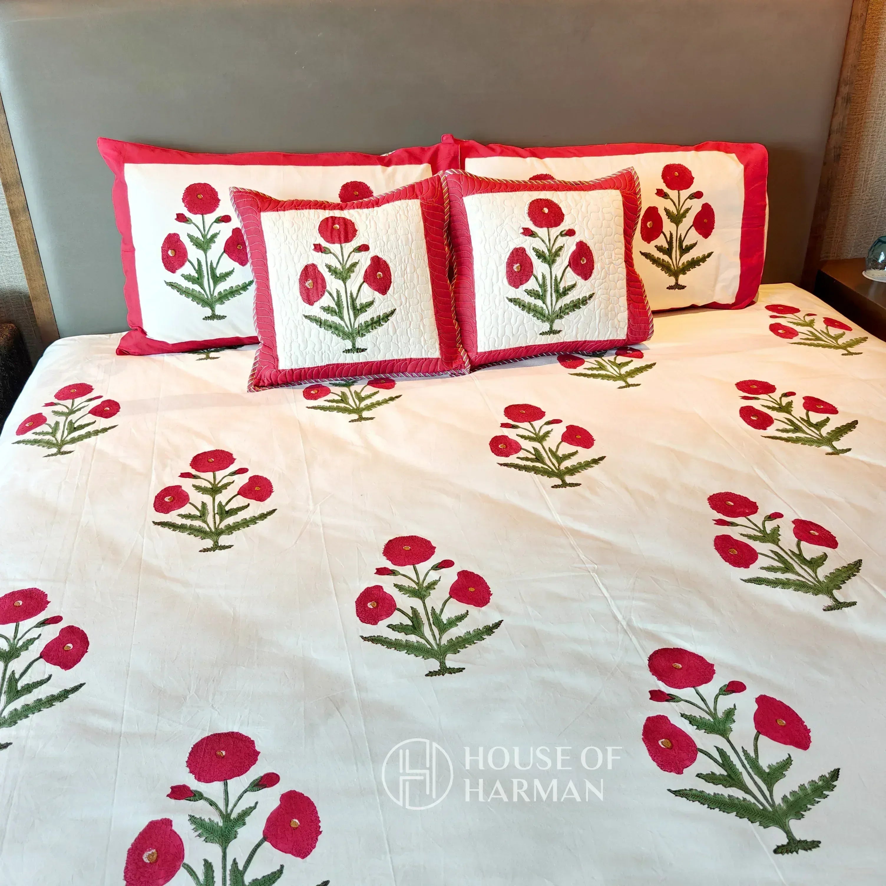 Red Wildpoppy Fields Bedsheet and Dohar - HOUSE OF HARMAN