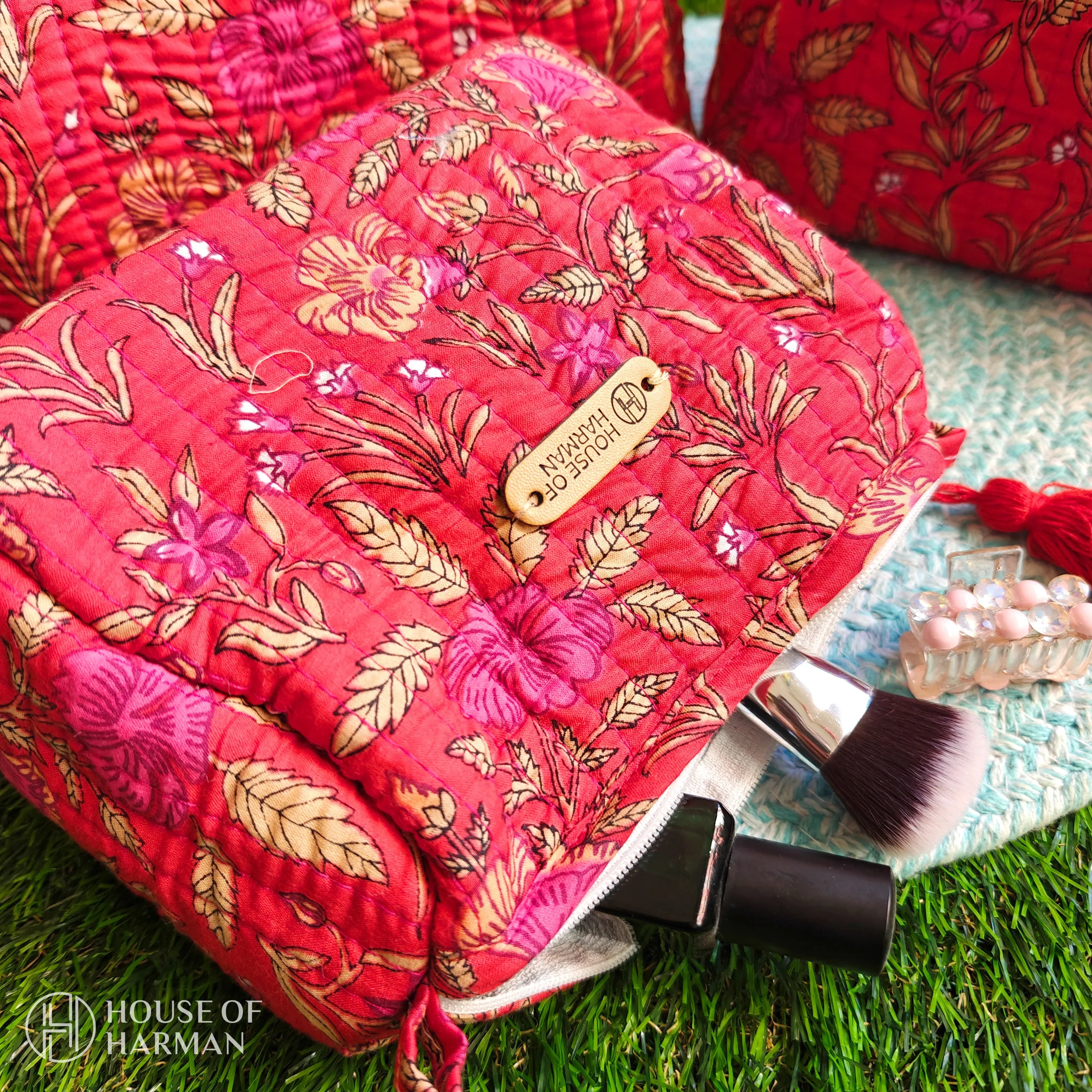 Multipurpose Pouches- Set of Three I Waterproof Lining I Four Mini Pockets Inside - HOUSE OF HARMAN