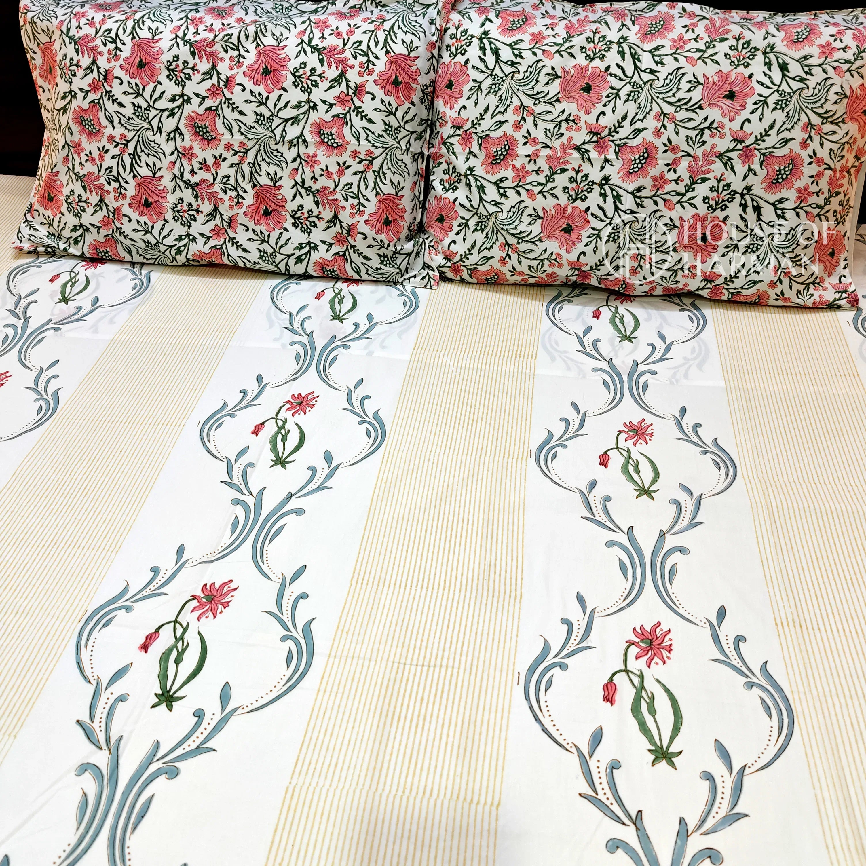Ivory Floral Serenade Bedsheet - HOUSE OF HARMAN
