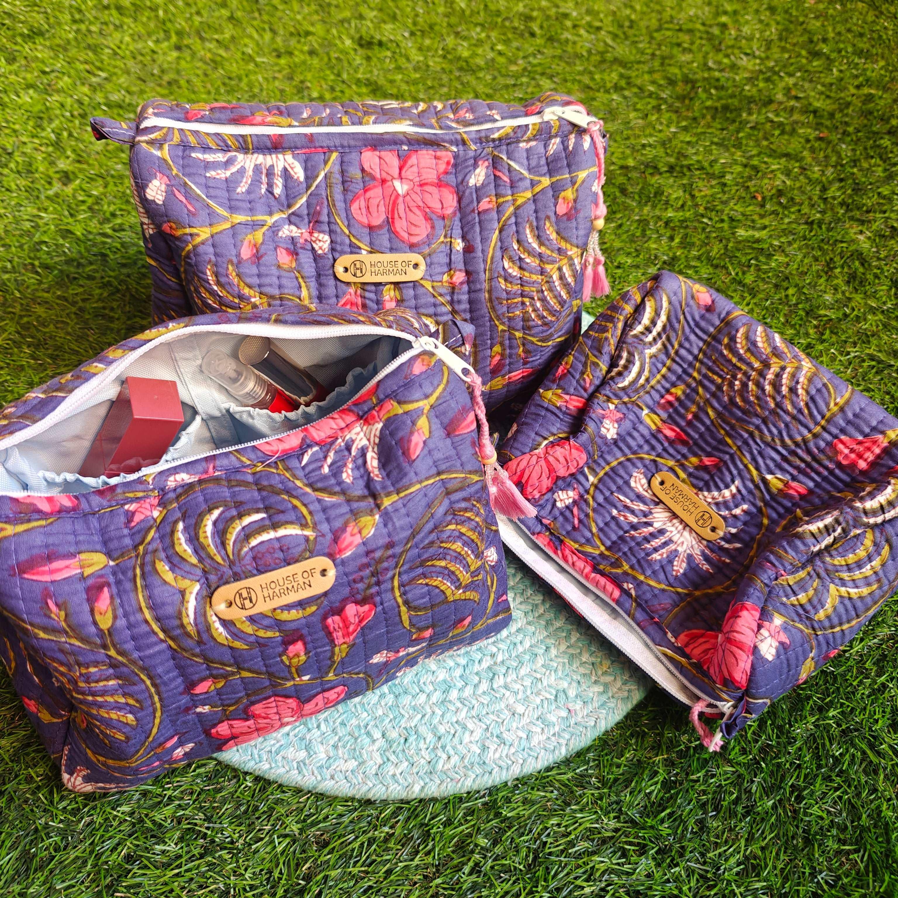 Multipurpose Pouches- Set of Three I Waterproof Lining I Four Mini Pockets Inside - HOUSE OF HARMAN