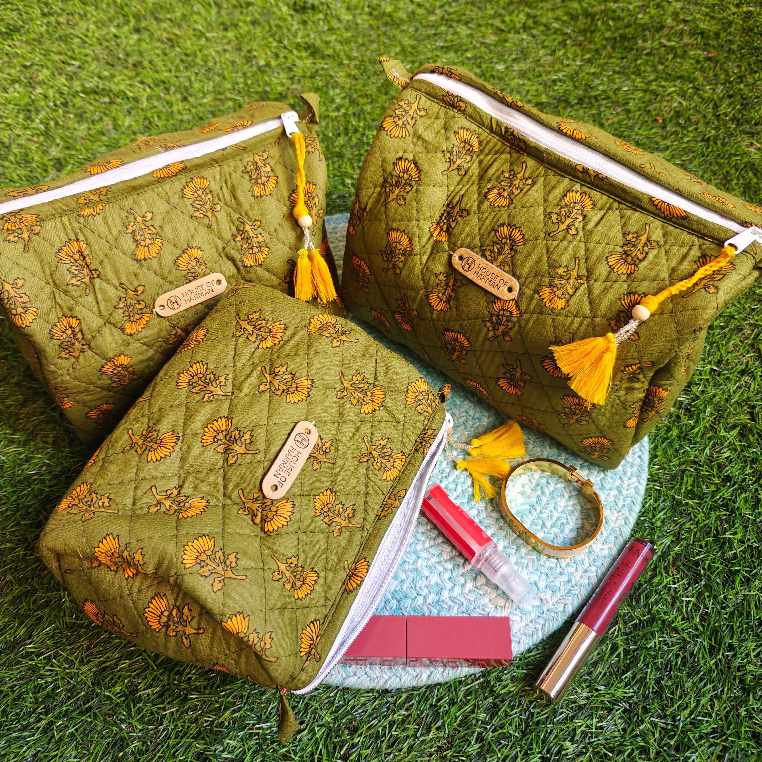 Multipurpose Pouches- Set of Three I Waterproof Lining I Four Mini Pockets Inside - HOUSE OF HARMAN