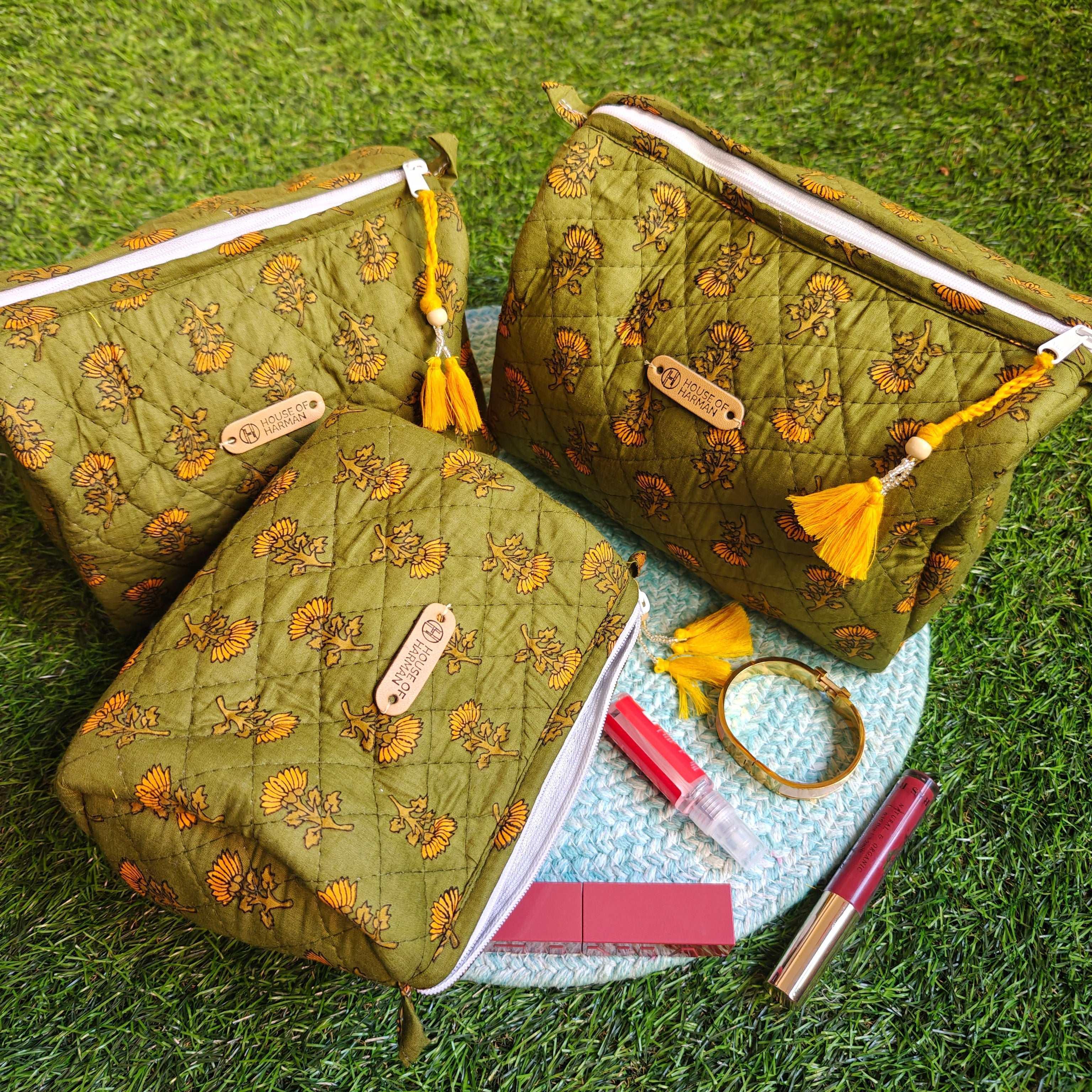 Multipurpose Pouches- Set of Three I Waterproof Lining I Four Mini Pockets Inside - HOUSE OF HARMAN