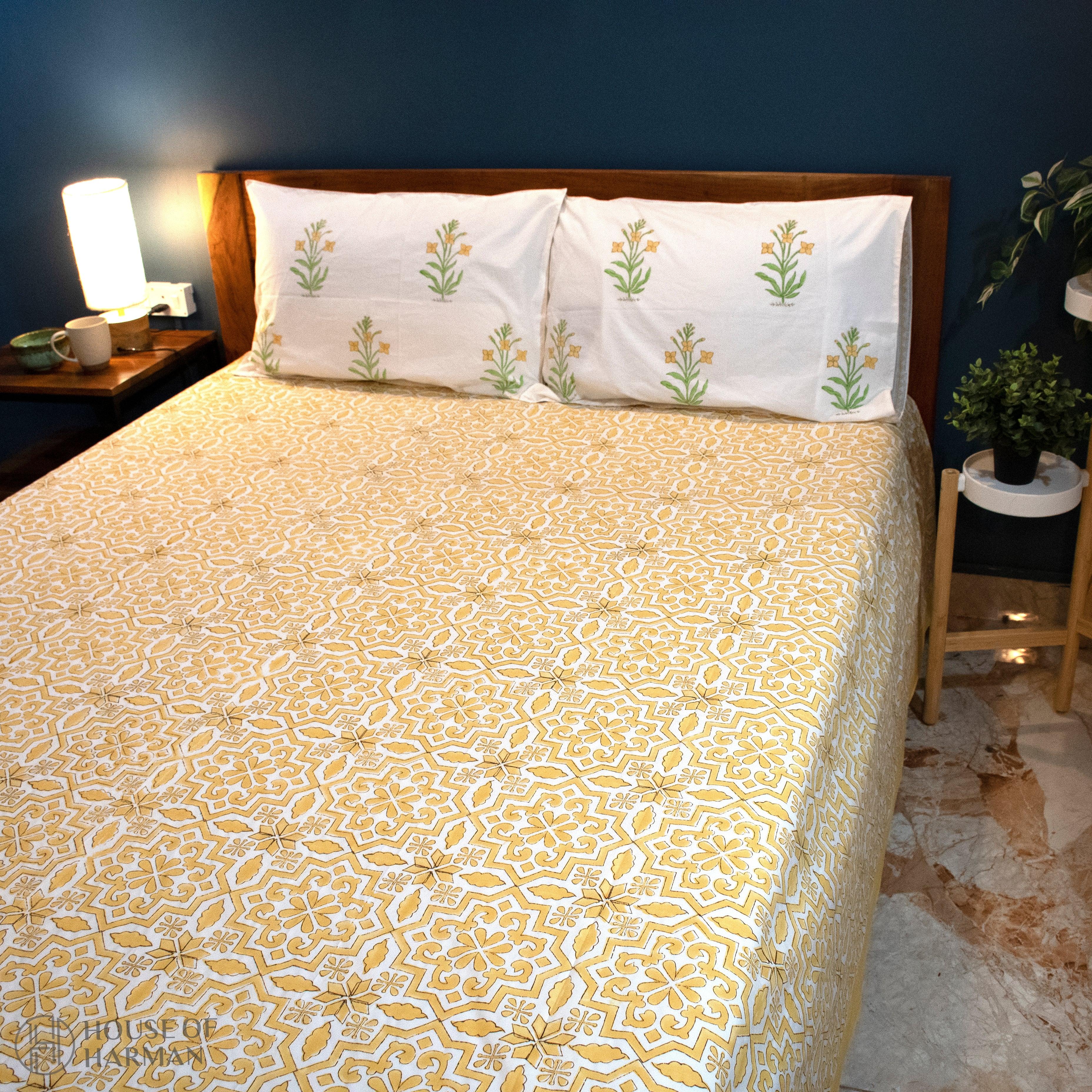 Golden Lattice Dream Bedsheet - HOUSE OF HARMAN