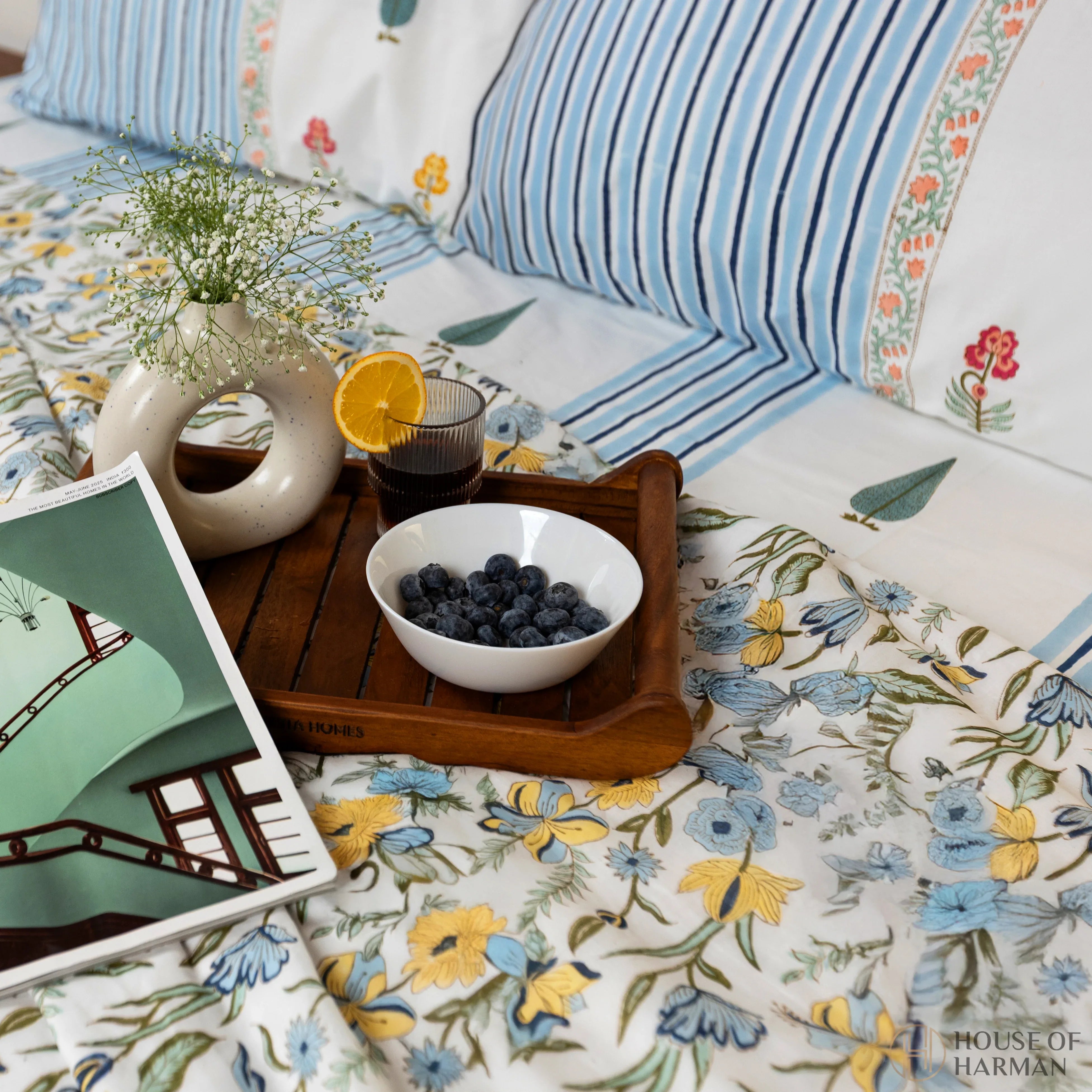 Meadow Bloom Stripes Dohar - HOUSE OF HARMAN