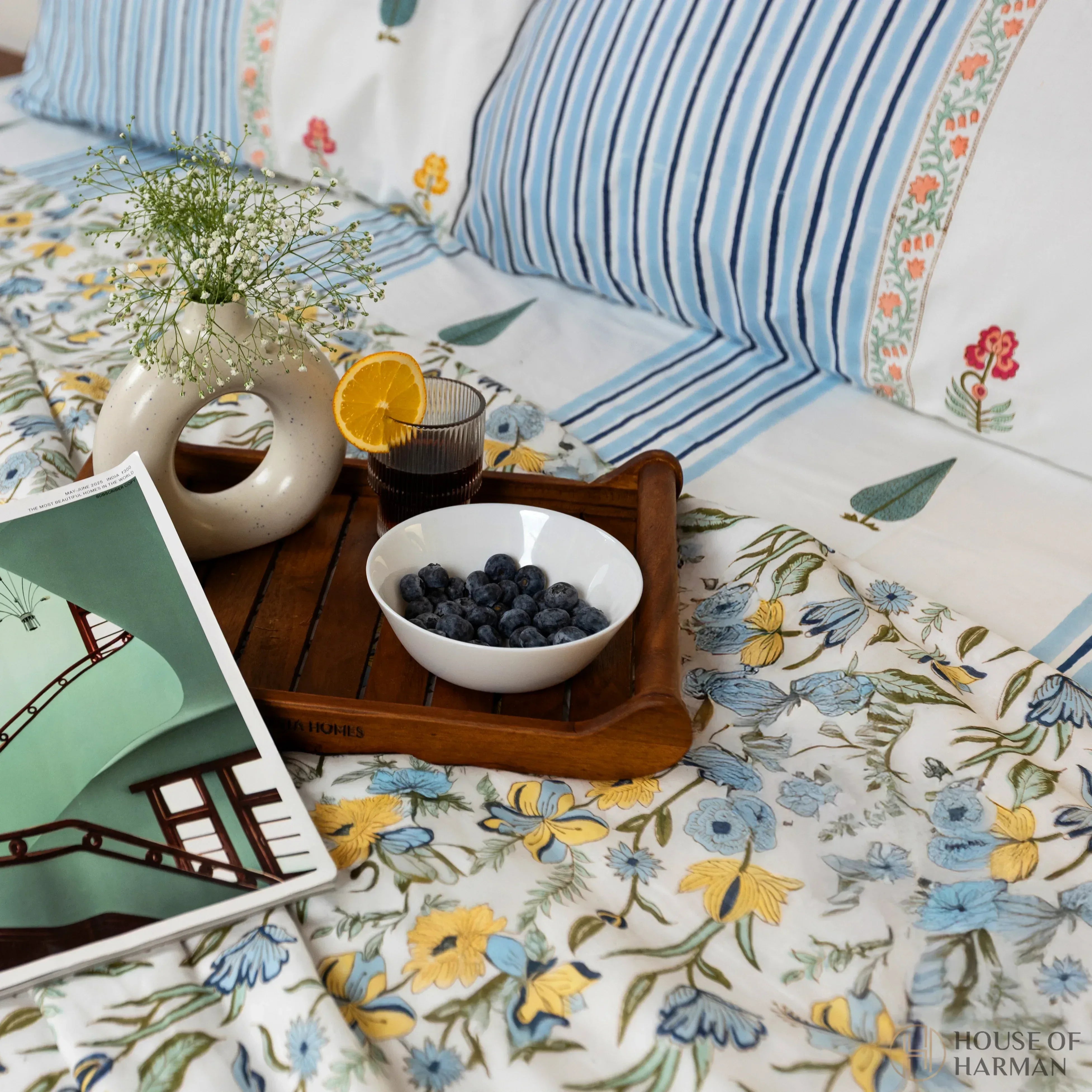 Meadow Bloom Stripes Dohar - HOUSE OF HARMAN