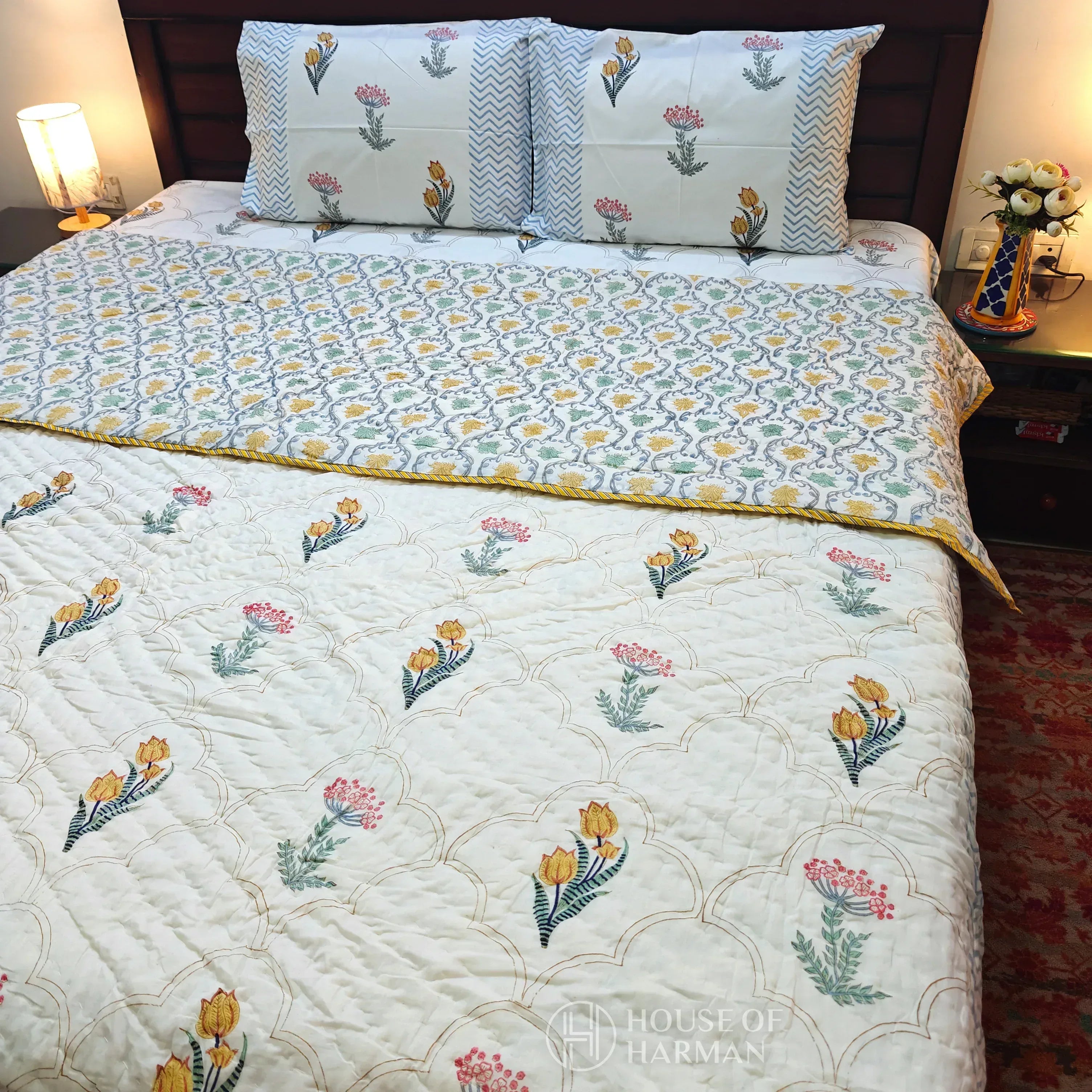 Jharokha Charbagh Bedsheet and Quilt - HOUSE OF HARMAN