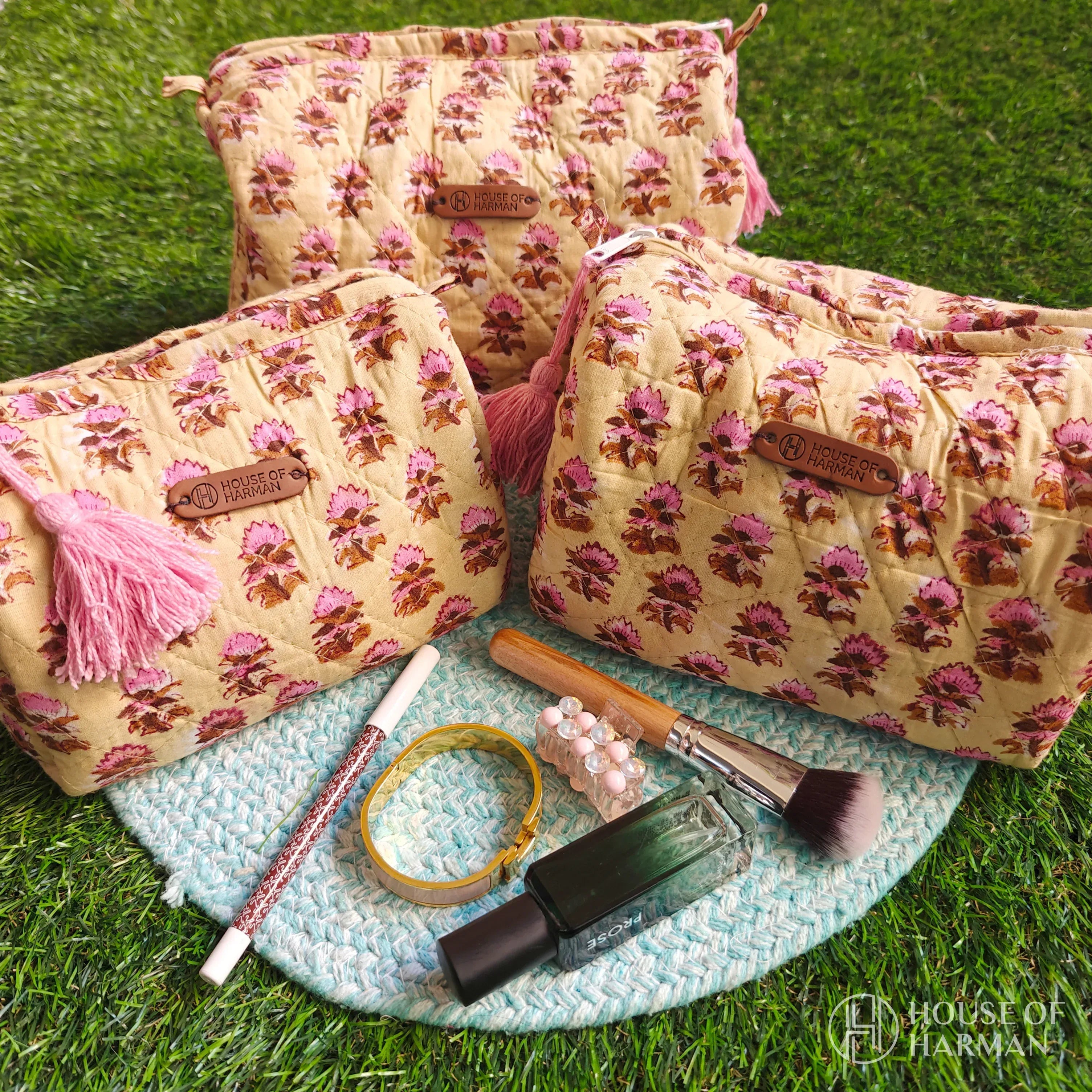 Multipurpose Pouches- Set of Three I Waterproof Lining I Four Mini Pockets Inside - HOUSE OF HARMAN