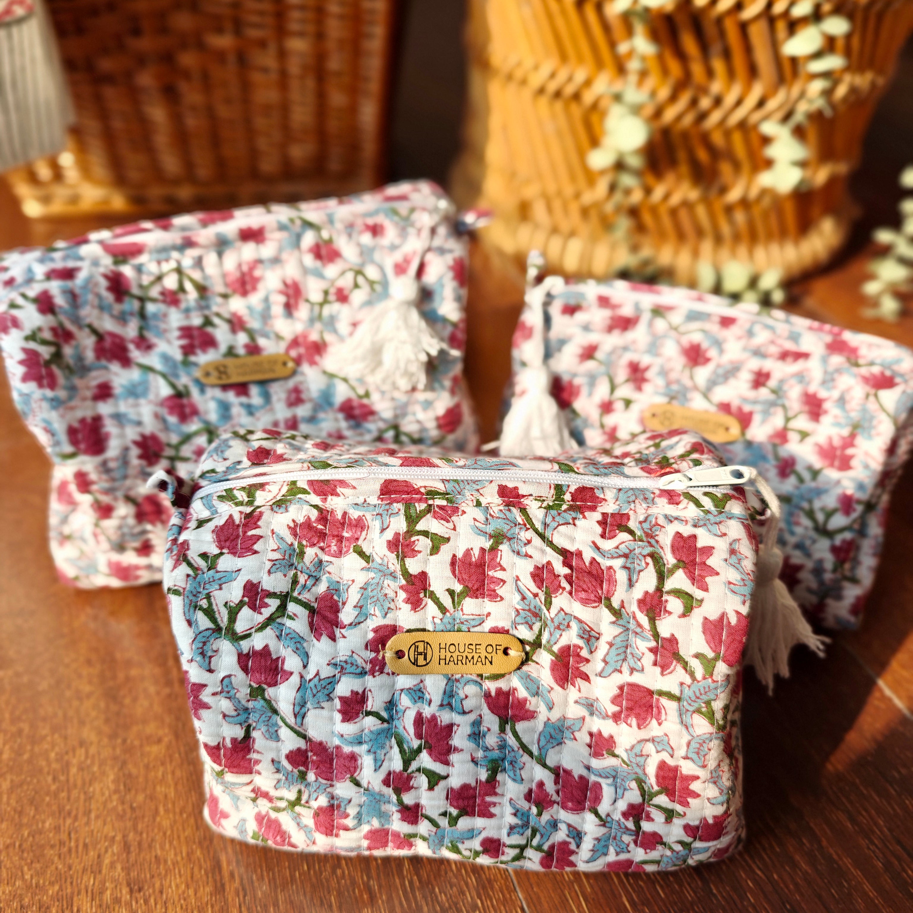 Multipurpose Pouches- Set of Three I Waterproof Lining I Four Mini Pockets Inside