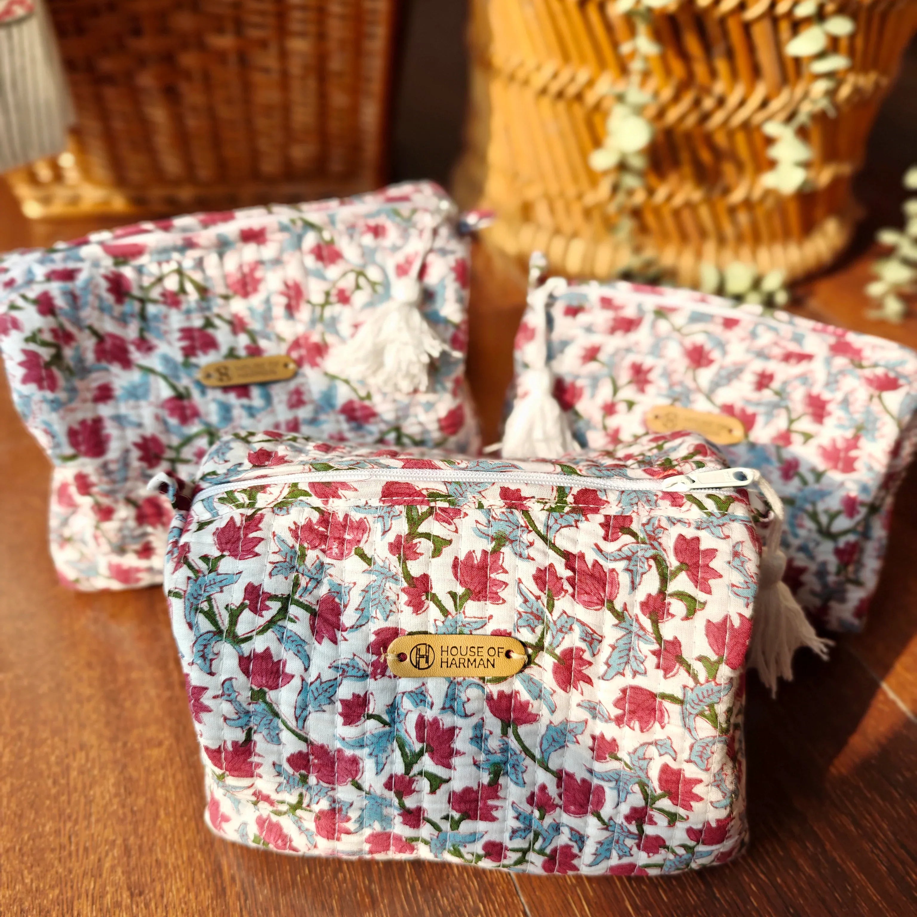 Multipurpose Pouches- Set of Three I Waterproof Lining I Four Mini Pockets Inside - HOUSE OF HARMAN