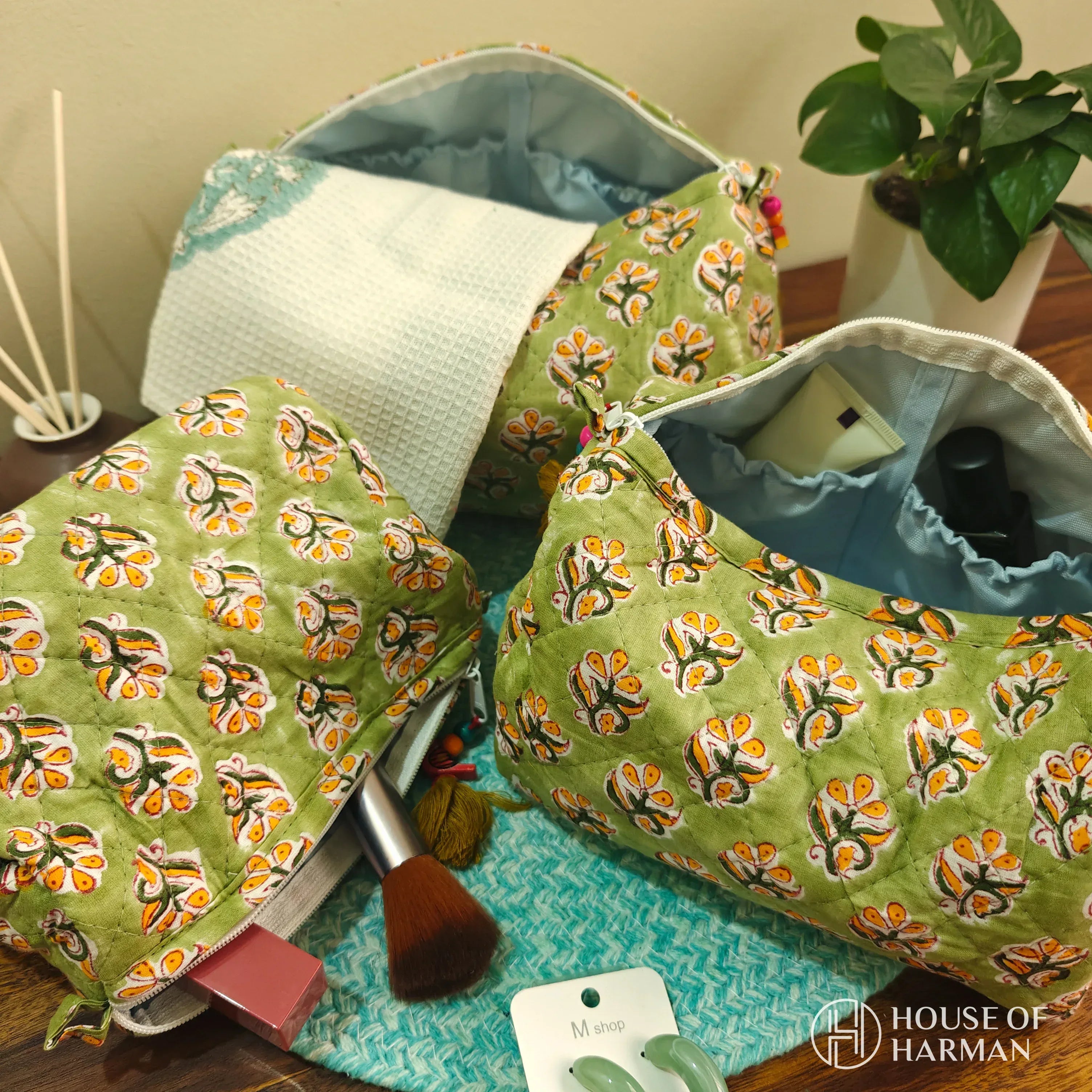 Multipurpose Pouches- Set of Three I Waterproof Lining I Four Mini Pockets Inside - HOUSE OF HARMAN