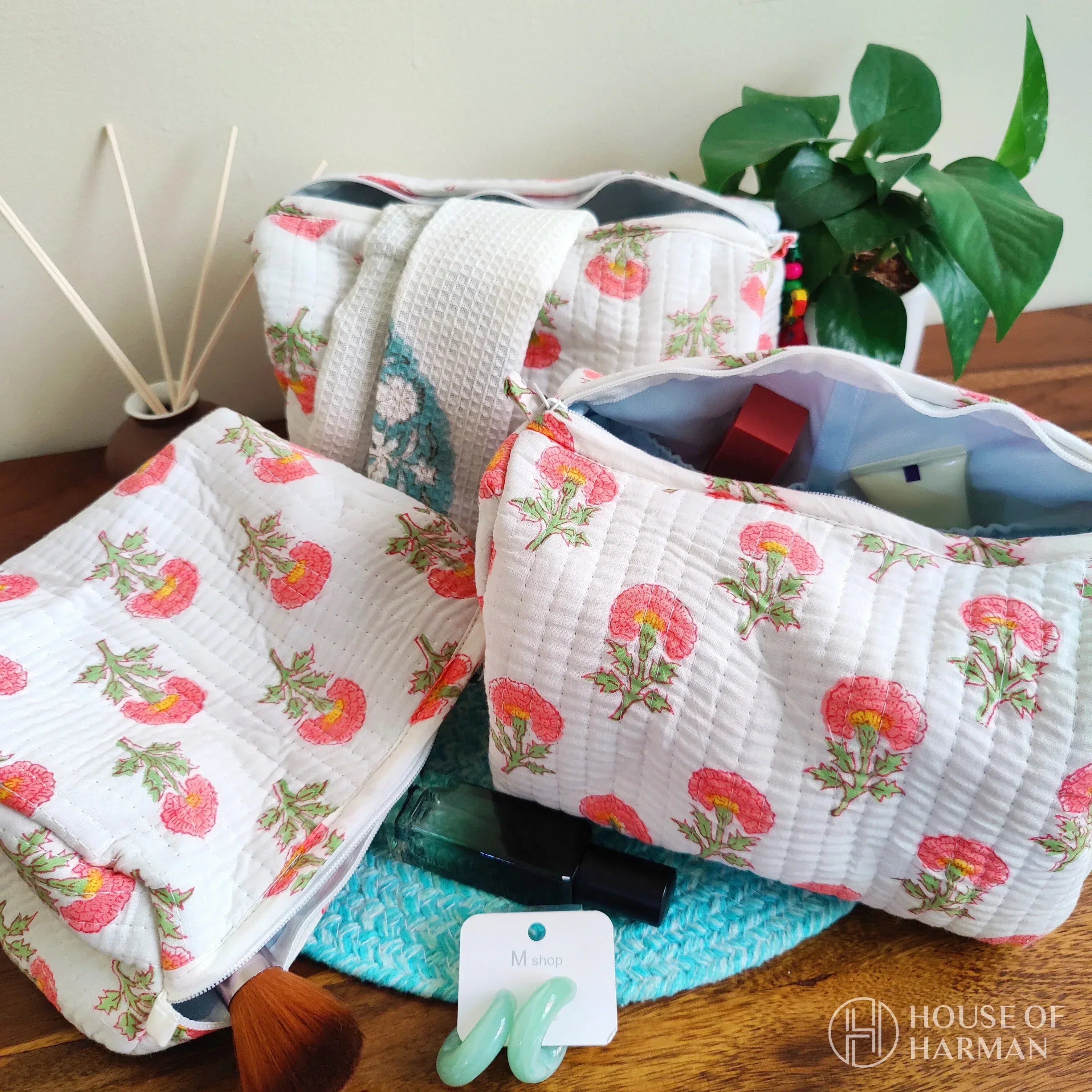 Multipurpose Pouches- Set of Three I Waterproof Lining I Four Mini Pockets Inside - HOUSE OF HARMAN