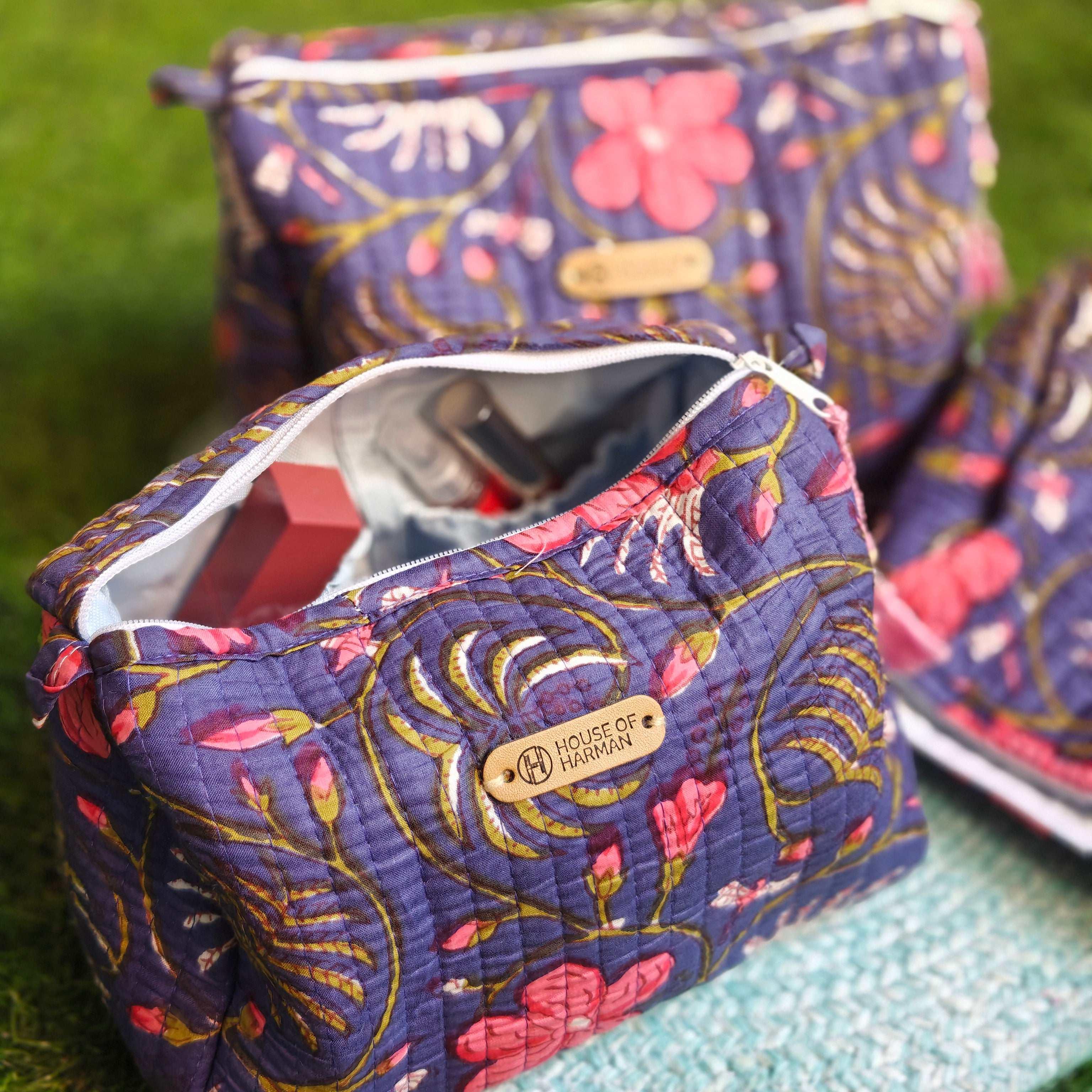 Multipurpose Pouches- Set of Three I Waterproof Lining I Four Mini Pockets Inside - HOUSE OF HARMAN