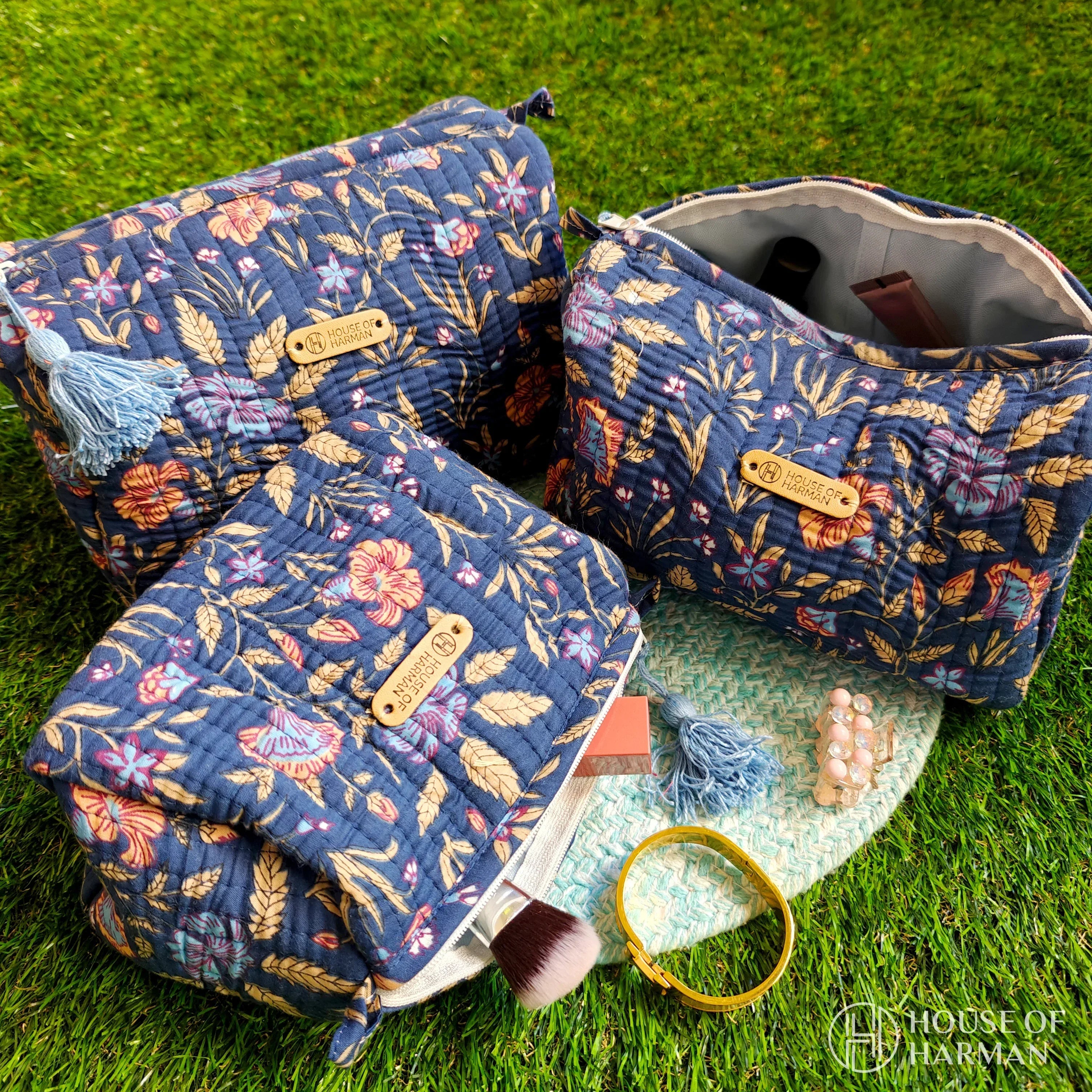 Multipurpose Pouches- Set of Three I Waterproof Lining I Four Mini Pockets Inside - HOUSE OF HARMAN