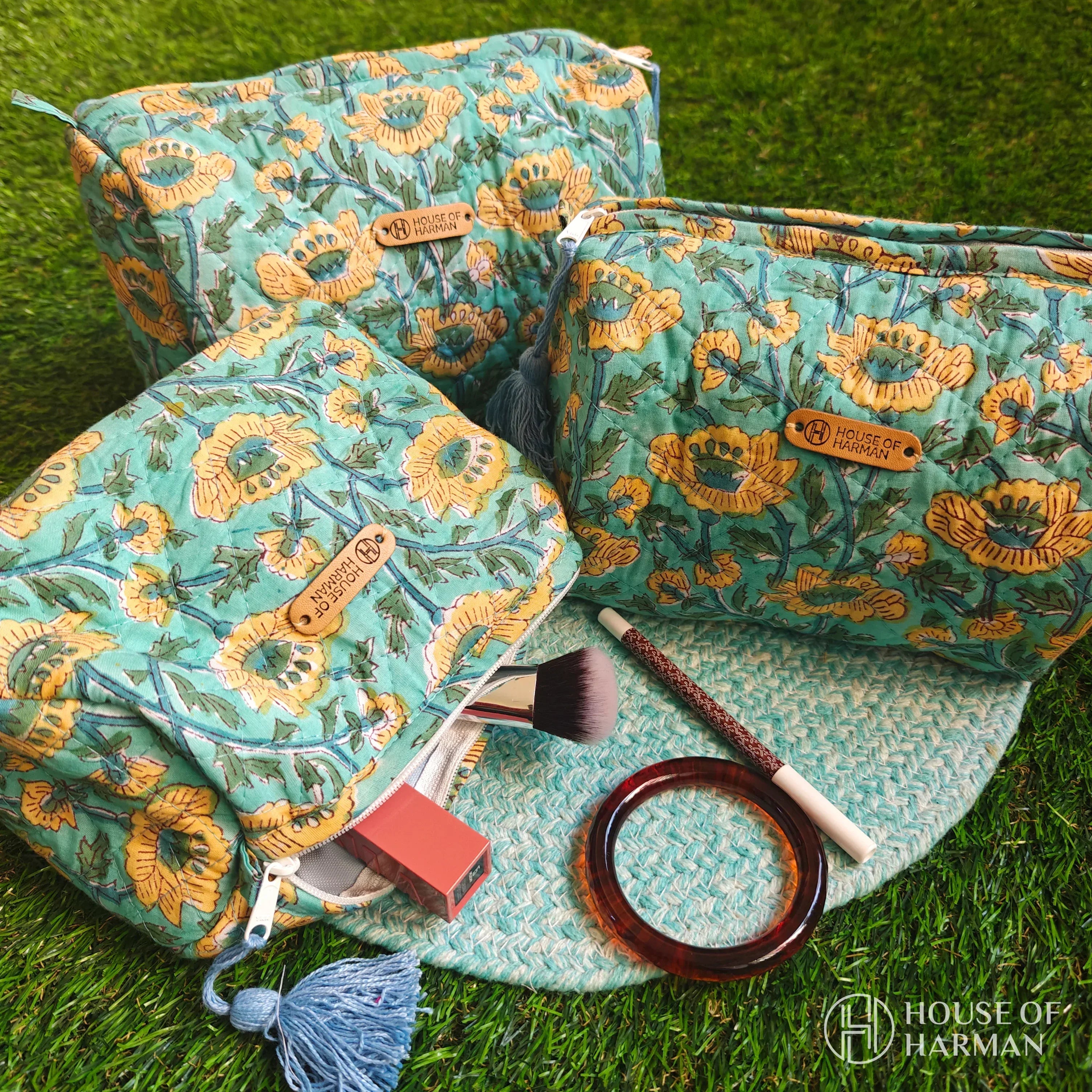 Multipurpose Pouches- Set of Three I Waterproof Lining I Four Mini Pockets Inside - HOUSE OF HARMAN