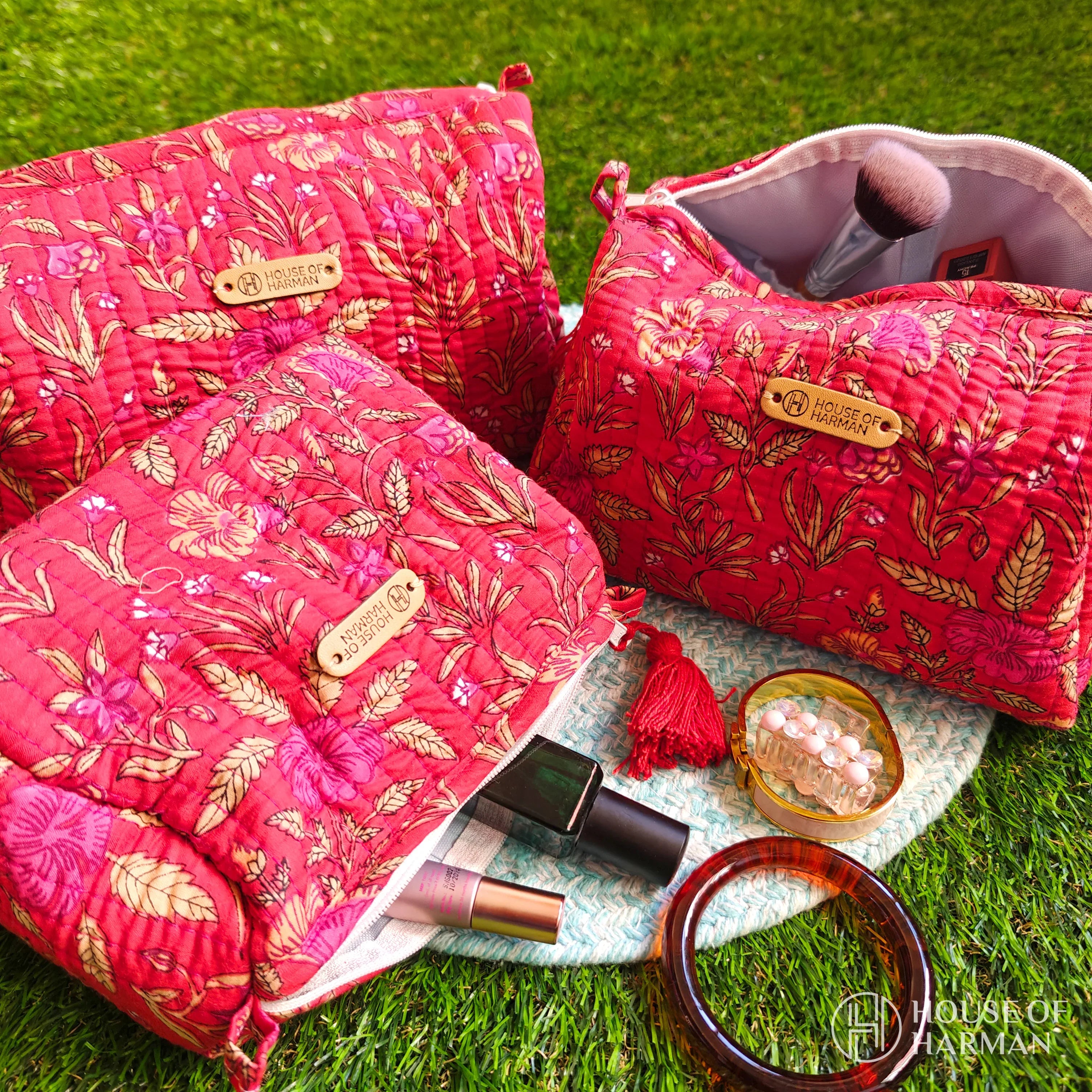 Multipurpose Pouches- Set of Three I Waterproof Lining I Four Mini Pockets Inside - HOUSE OF HARMAN