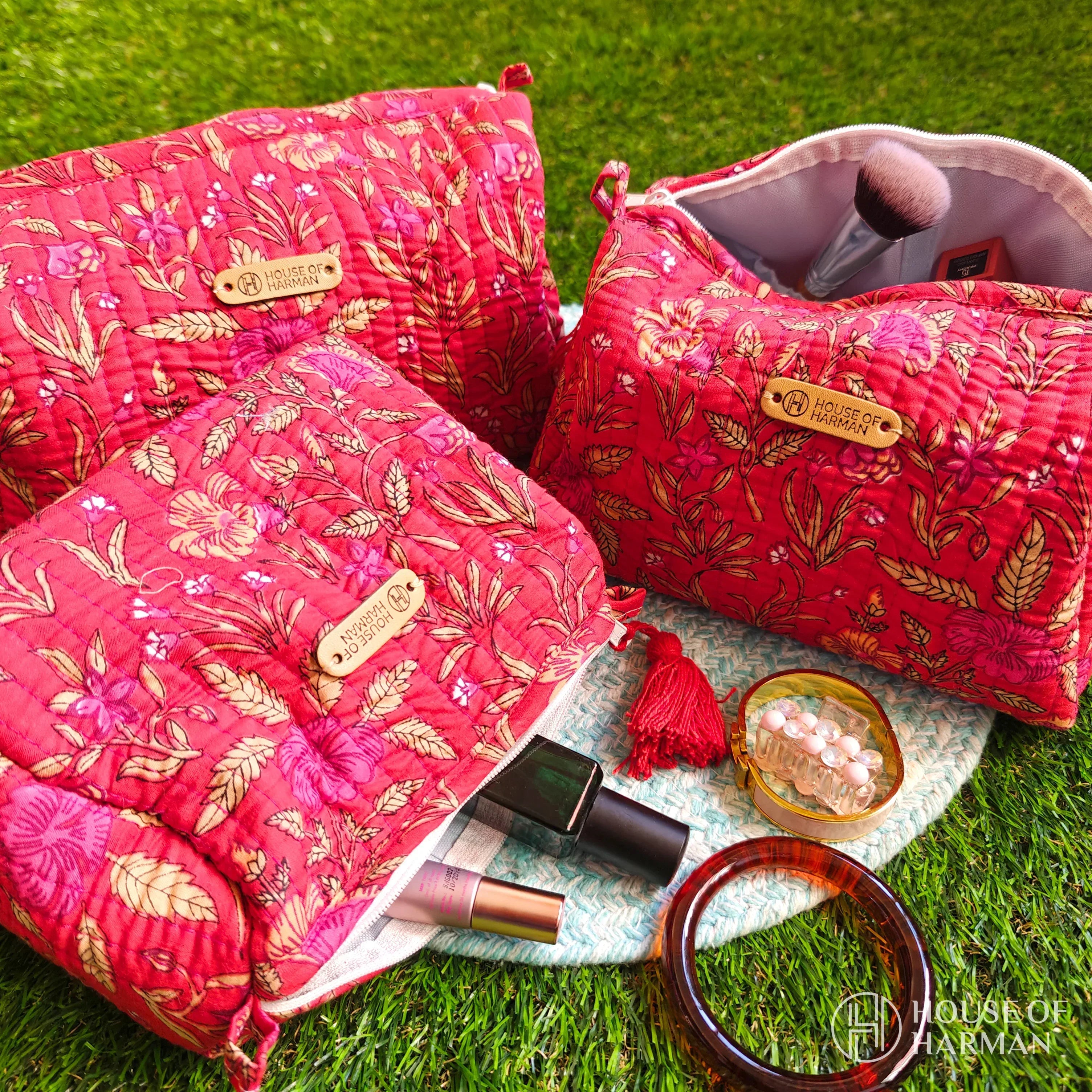 Multipurpose Pouches- Set of Three I Waterproof Lining I Four Mini Pockets Inside - HOUSE OF HARMAN