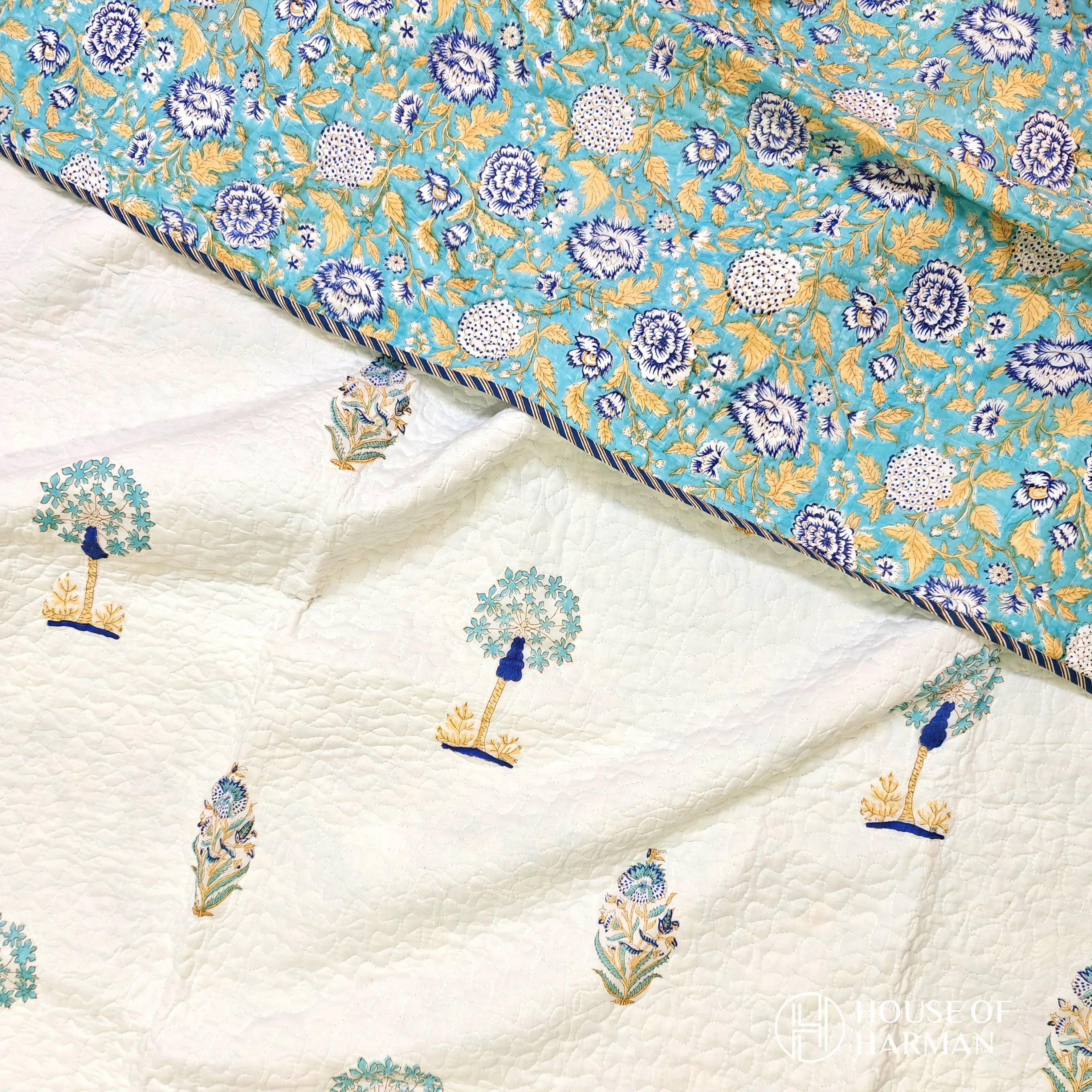 Turquoise Blossom Dream Bedcover - HOUSE OF HARMAN