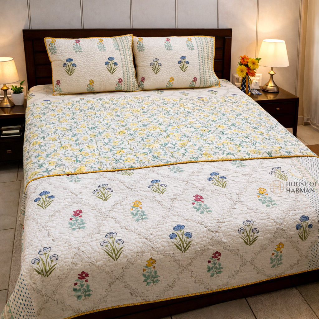 Morning Garden Bloom Bedcover (Beige Base Color)