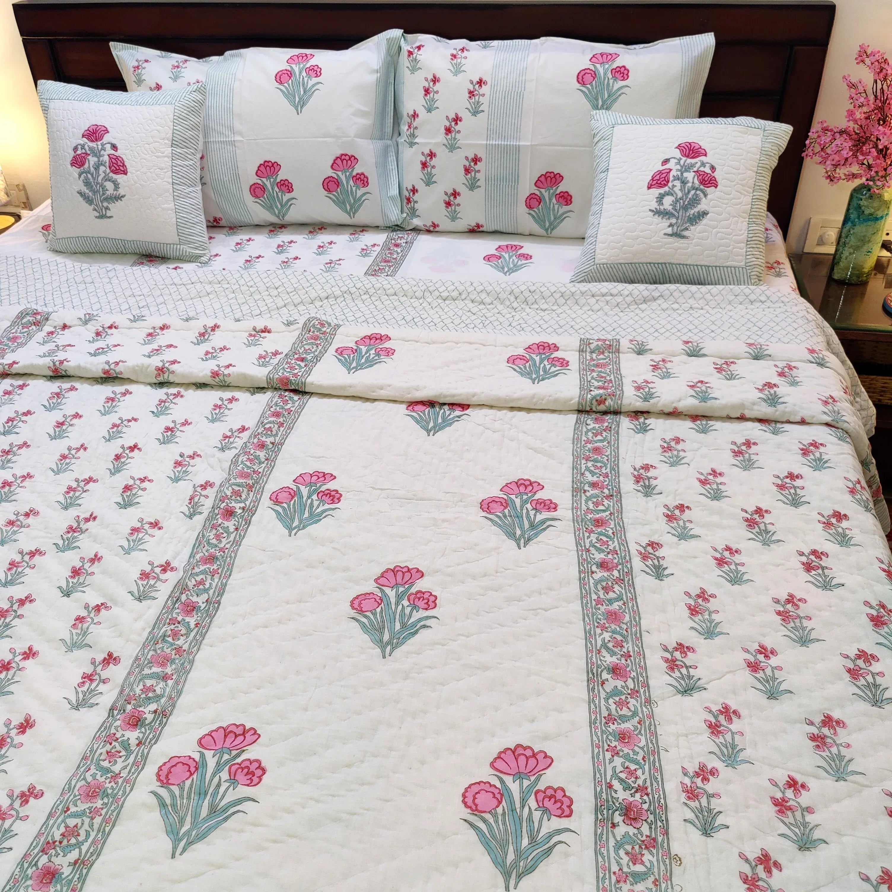 Pink Petal Dreams Bedsheet and Quilt - HOUSE OF HARMAN