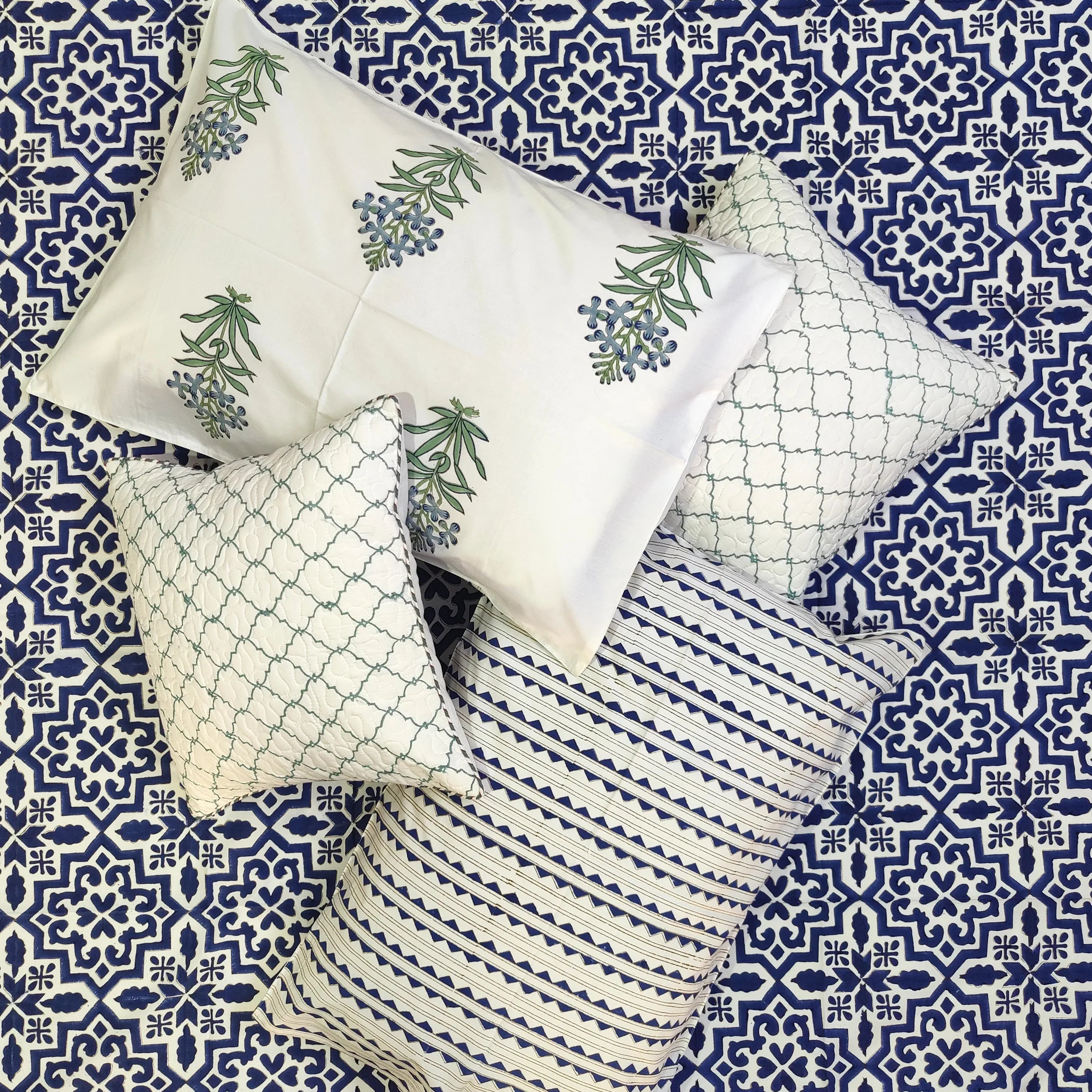 Indigo Lattice Dream Bedsheet - HOUSE OF HARMAN