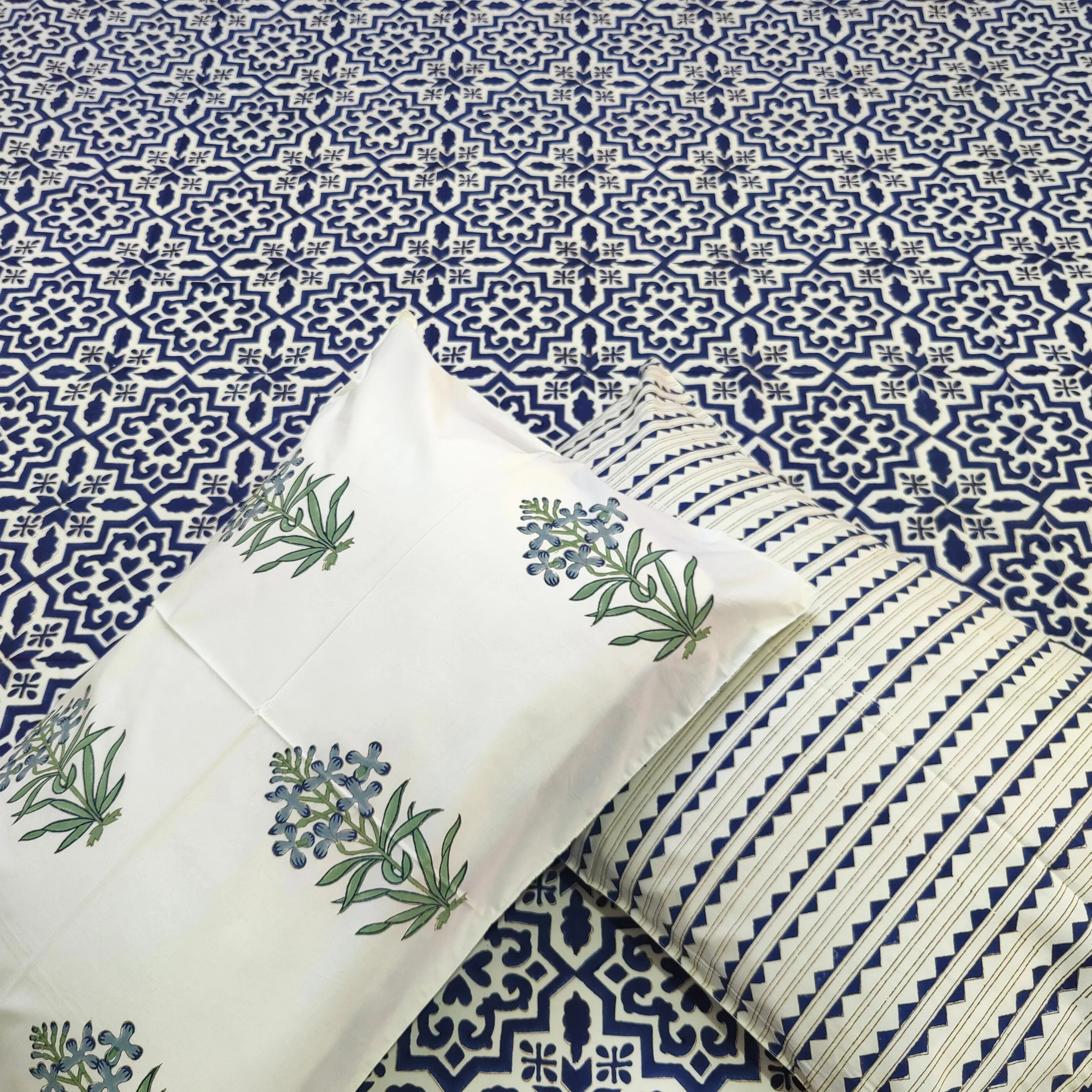 Indigo Lattice Dream Bedsheet - HOUSE OF HARMAN