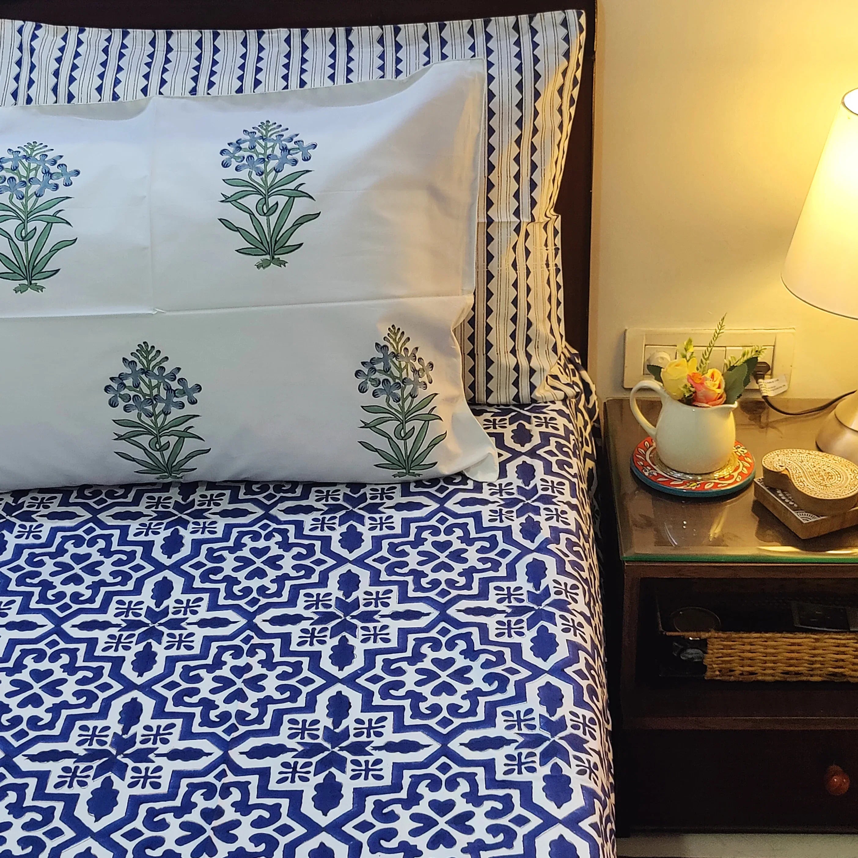 Indigo Lattice Dream Bedsheet and Quilt - HOUSE OF HARMAN
