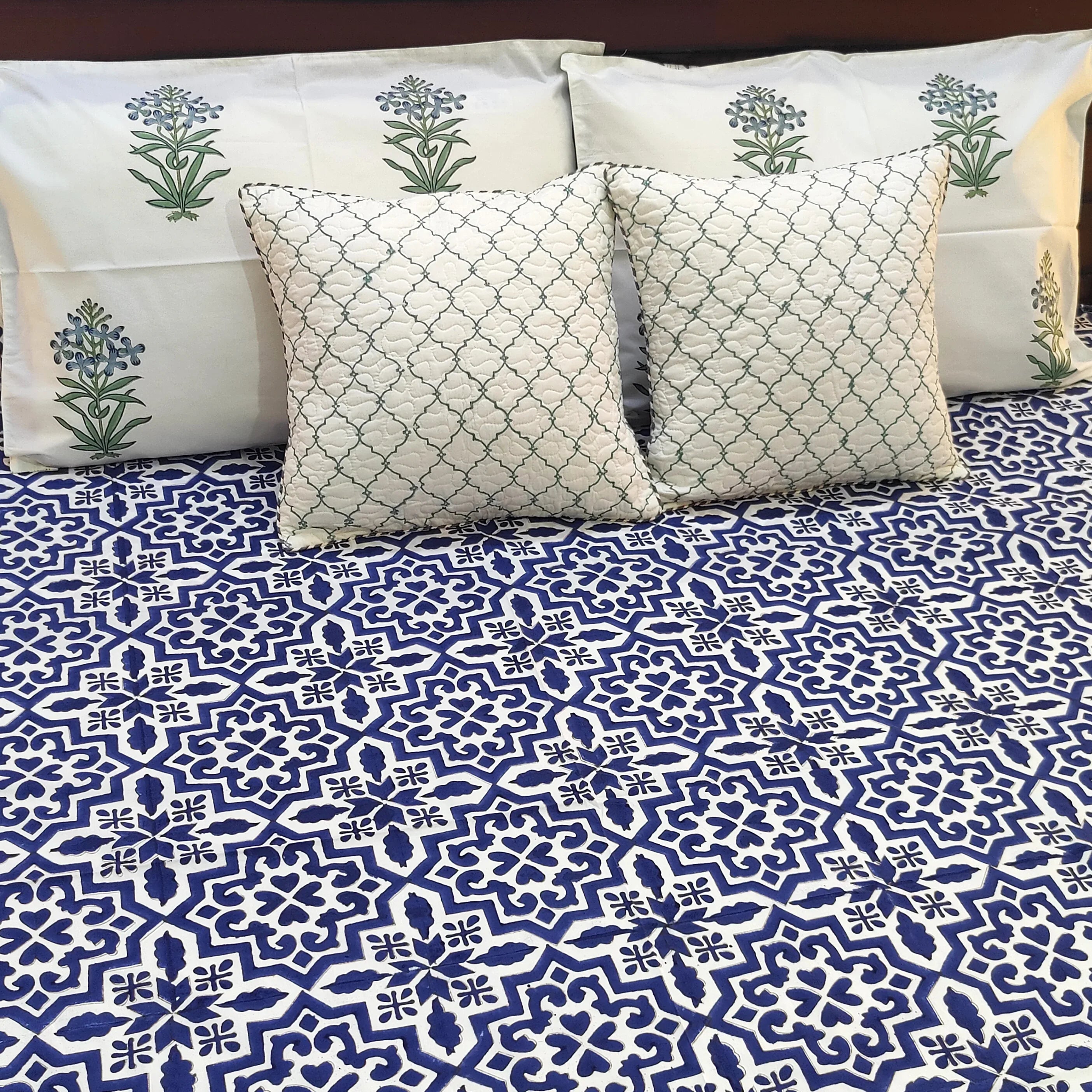 Indigo Lattice Dream Bedsheet - HOUSE OF HARMAN