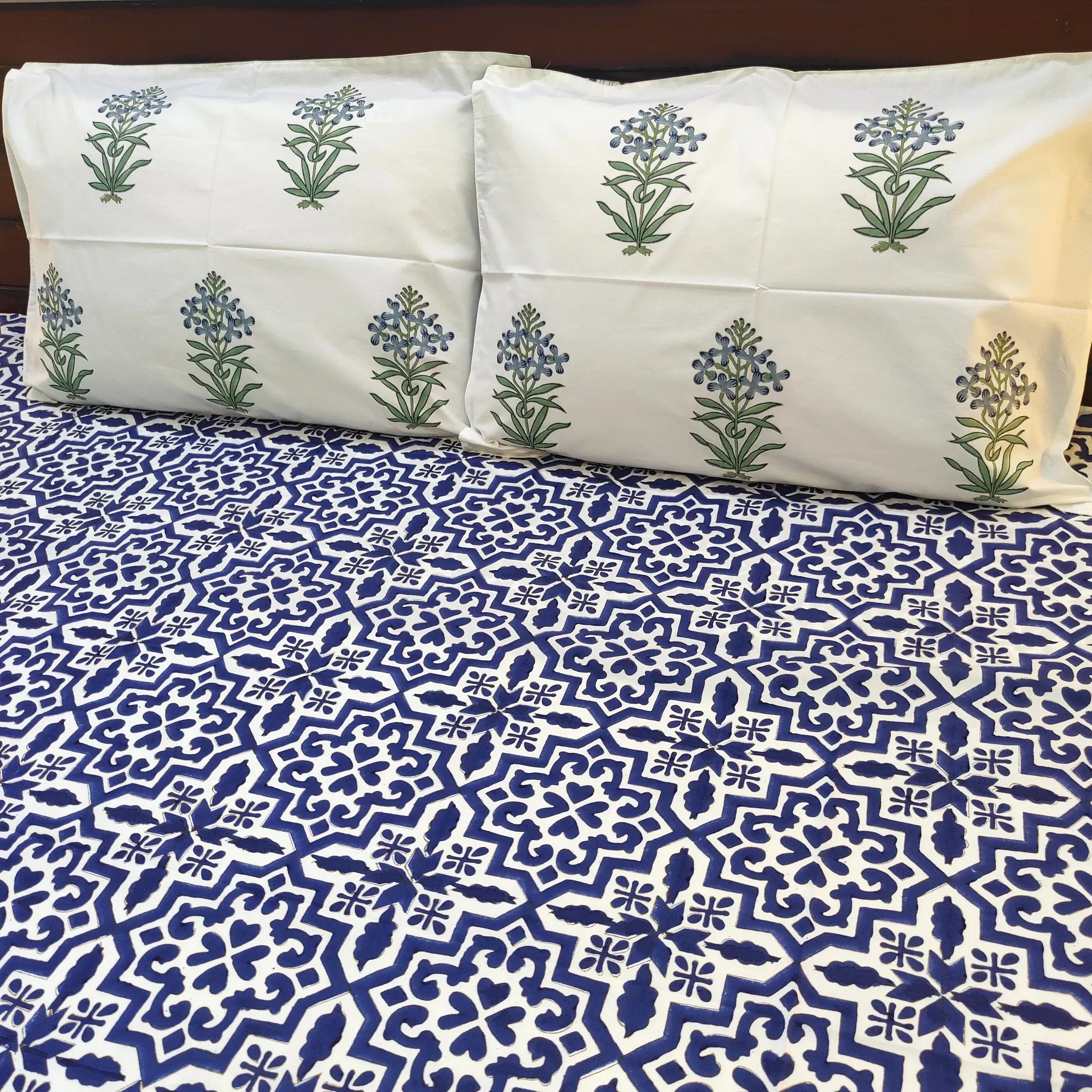 Indigo Lattice Dream Bedsheet and Quilt - HOUSE OF HARMAN