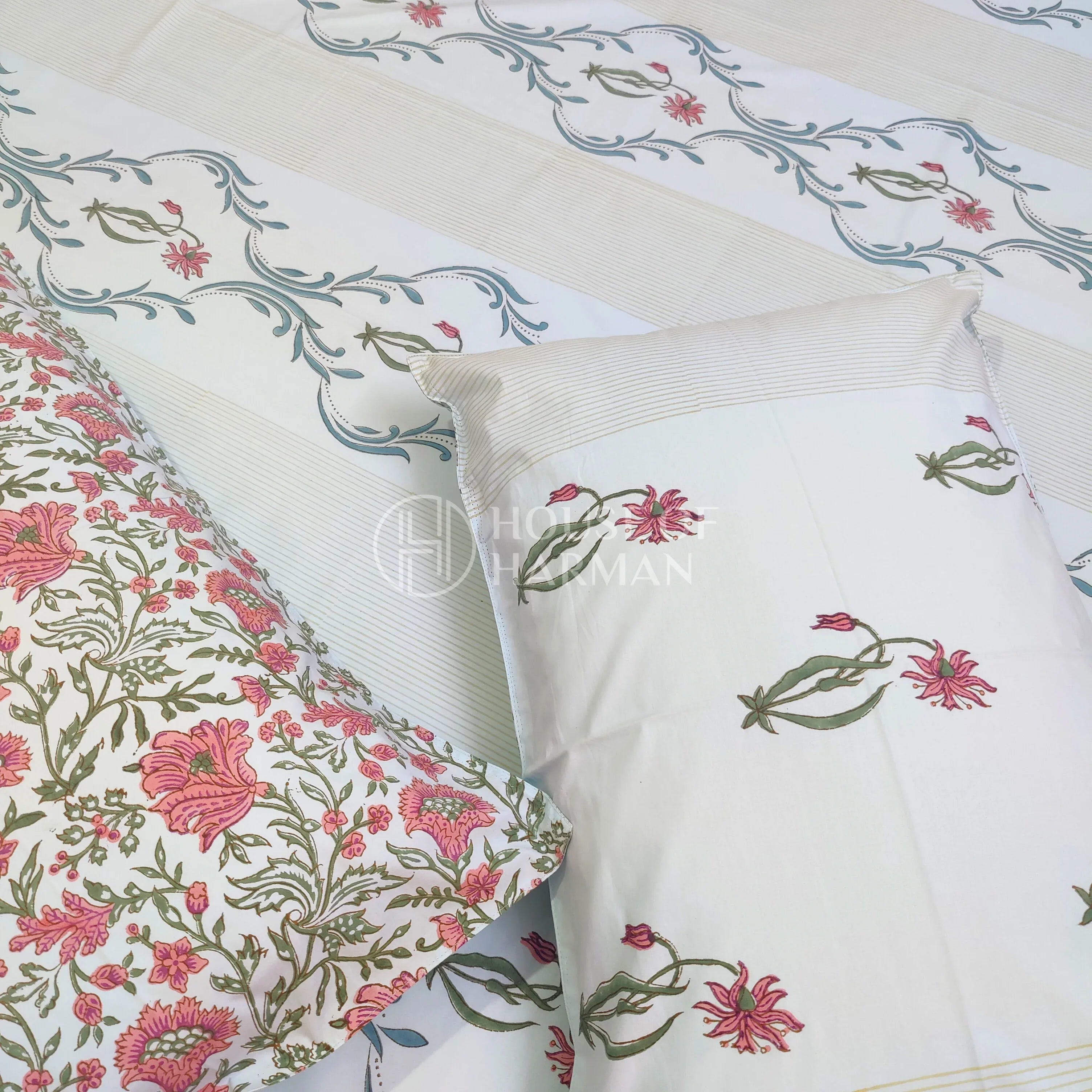 Celeste Floral Serenade Bedsheet (Blue Base Colour) - HOUSE OF HARMAN