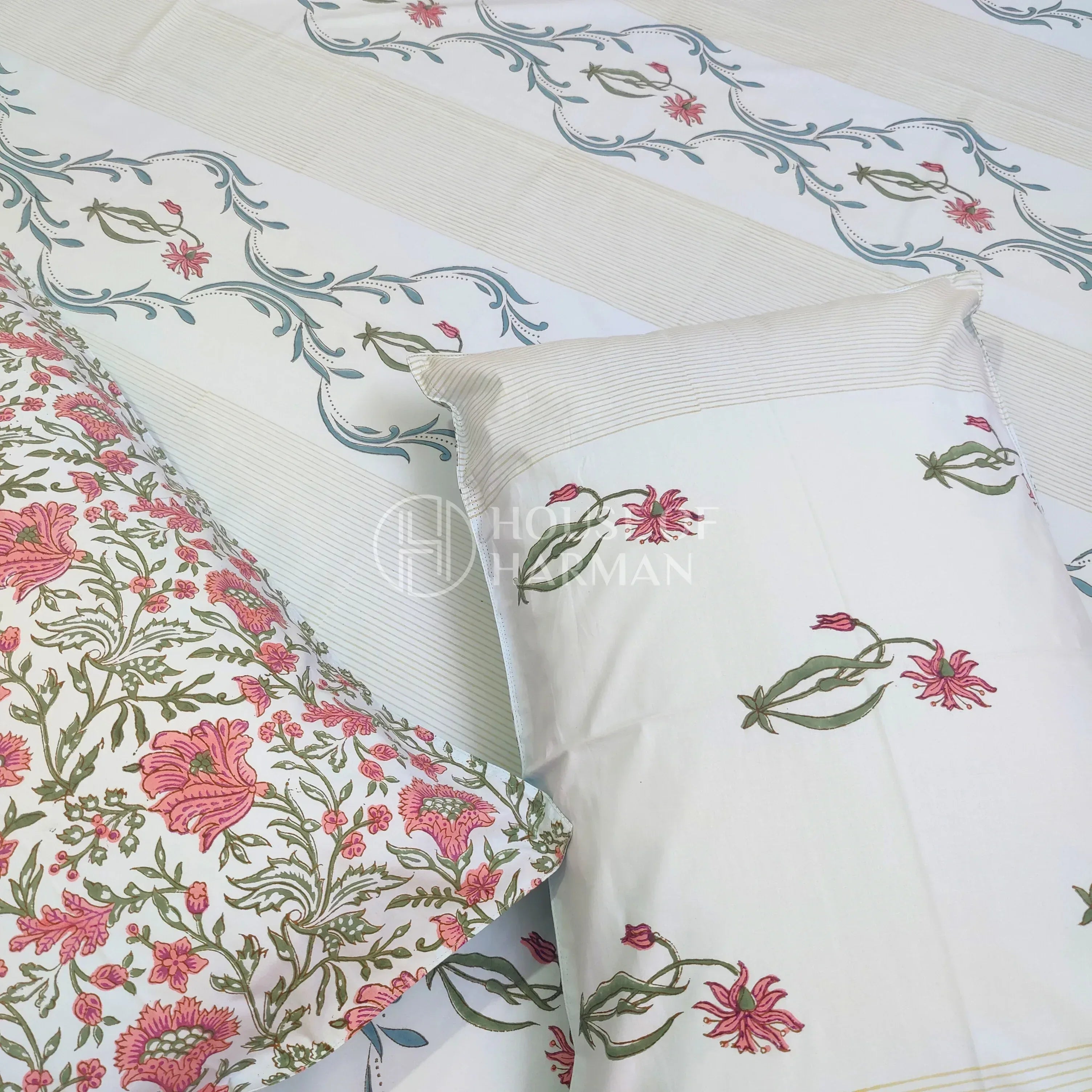 Celeste Floral Serenade Bedsheet (Blue Base Colour) - HOUSE OF HARMAN